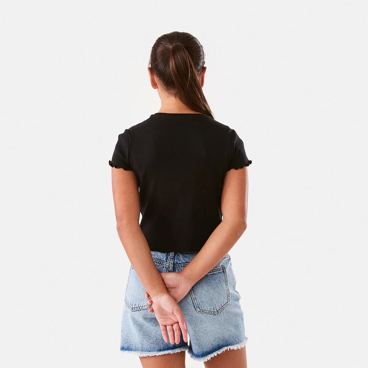 2 Short Sleeve Rib Top Black, 2 of 9