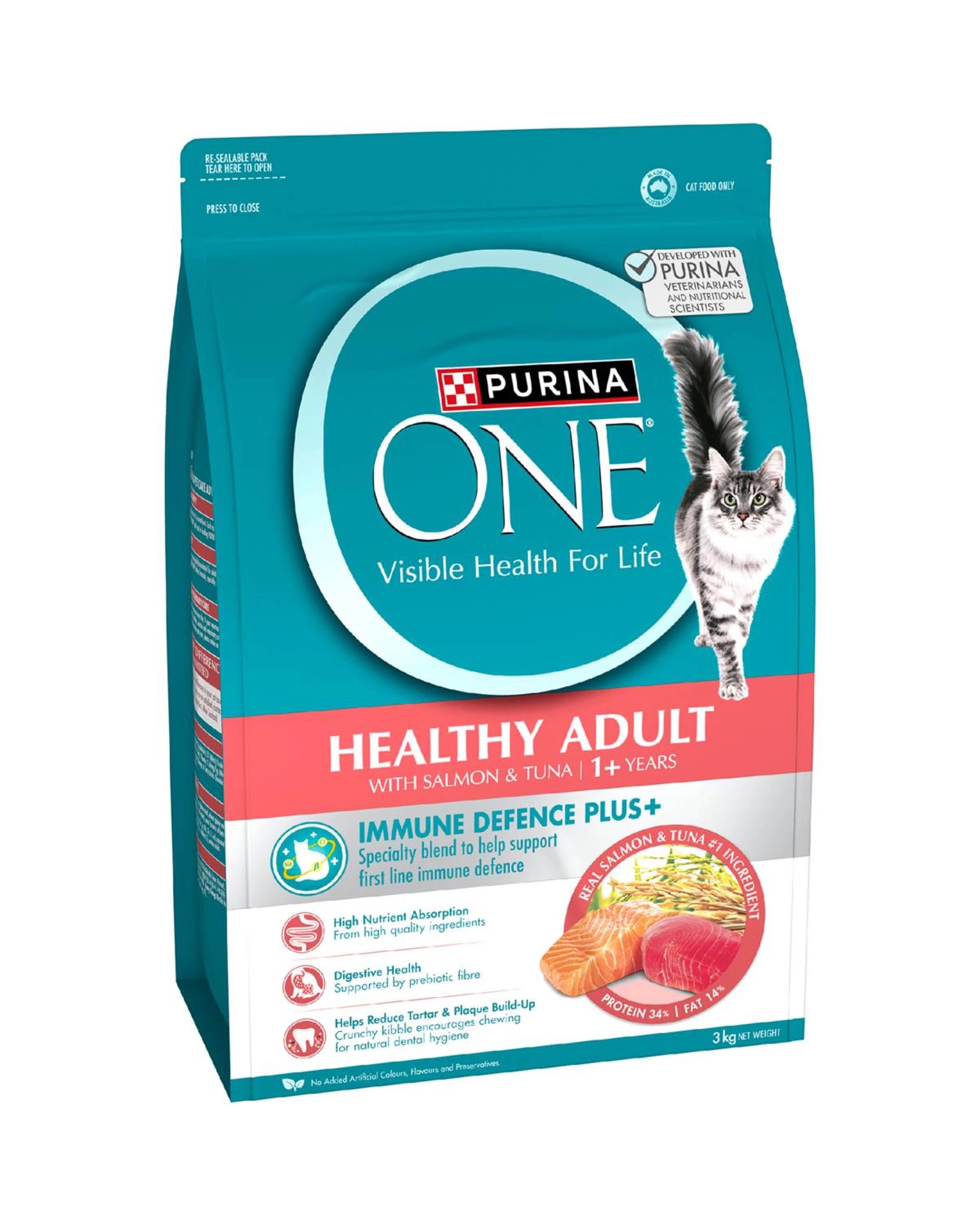 1 Purina One Healthy Adult With Salmon & Tuna 1+ Years Dry Cat Food 3kg, 1 of 1