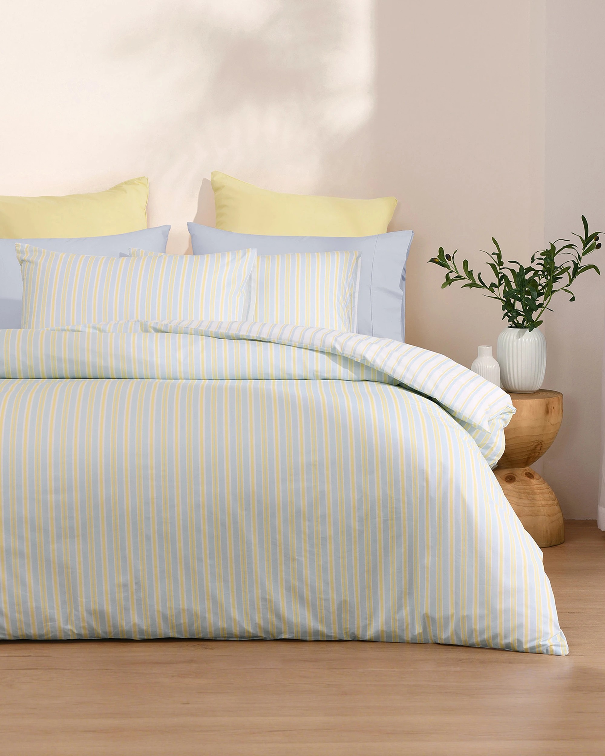 2 Dreamaker Axel Stripes Cotton Percale Reversible Quilt Cover Set - Super King Bed - Sky/Citron, 2 of 7