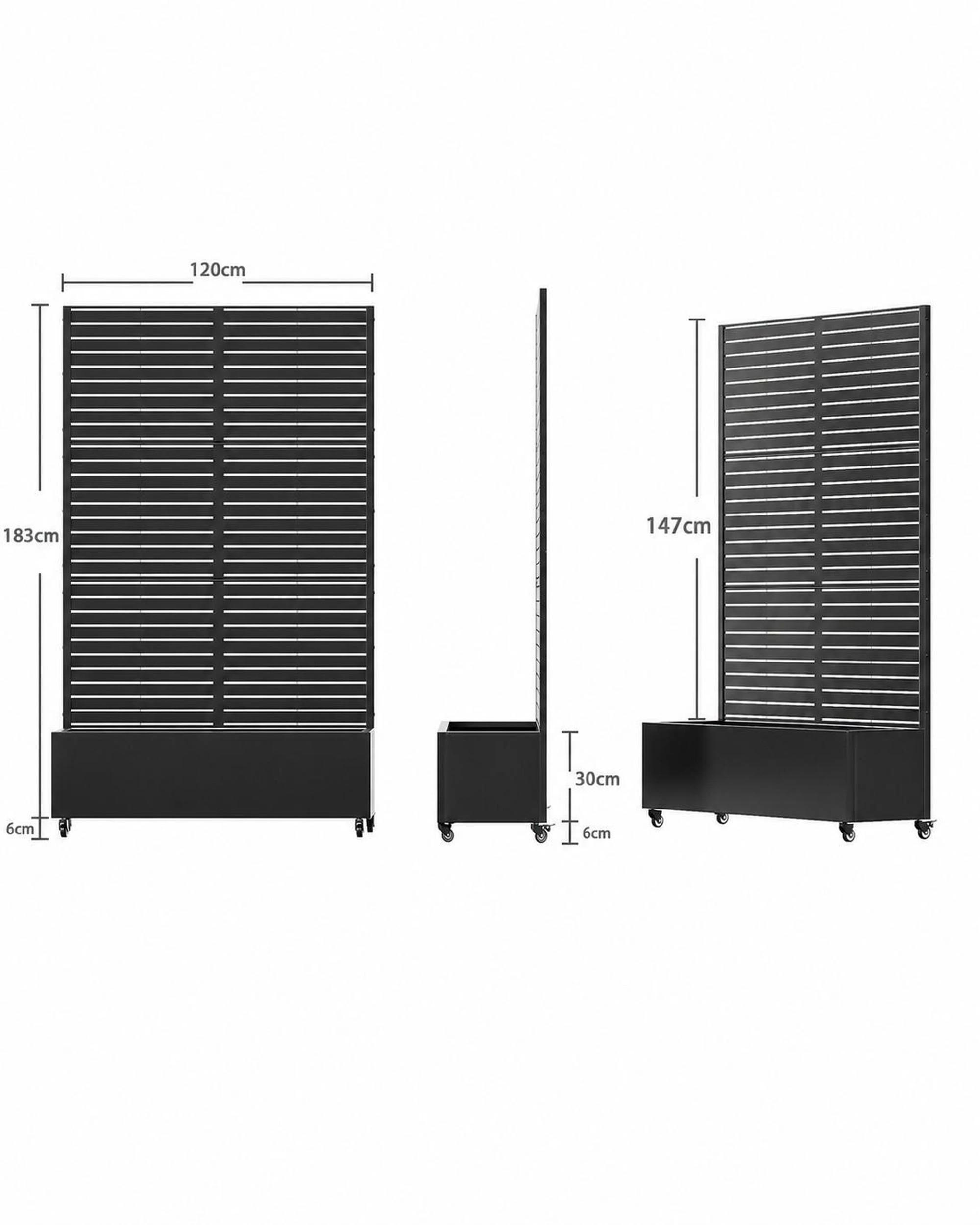 5 OAKORY 180cm Metal Planter Box with Privacy Screen and Lockable Wheels, Drainage Hole, Raised Garden Bed Classic - Black, 5 of 5