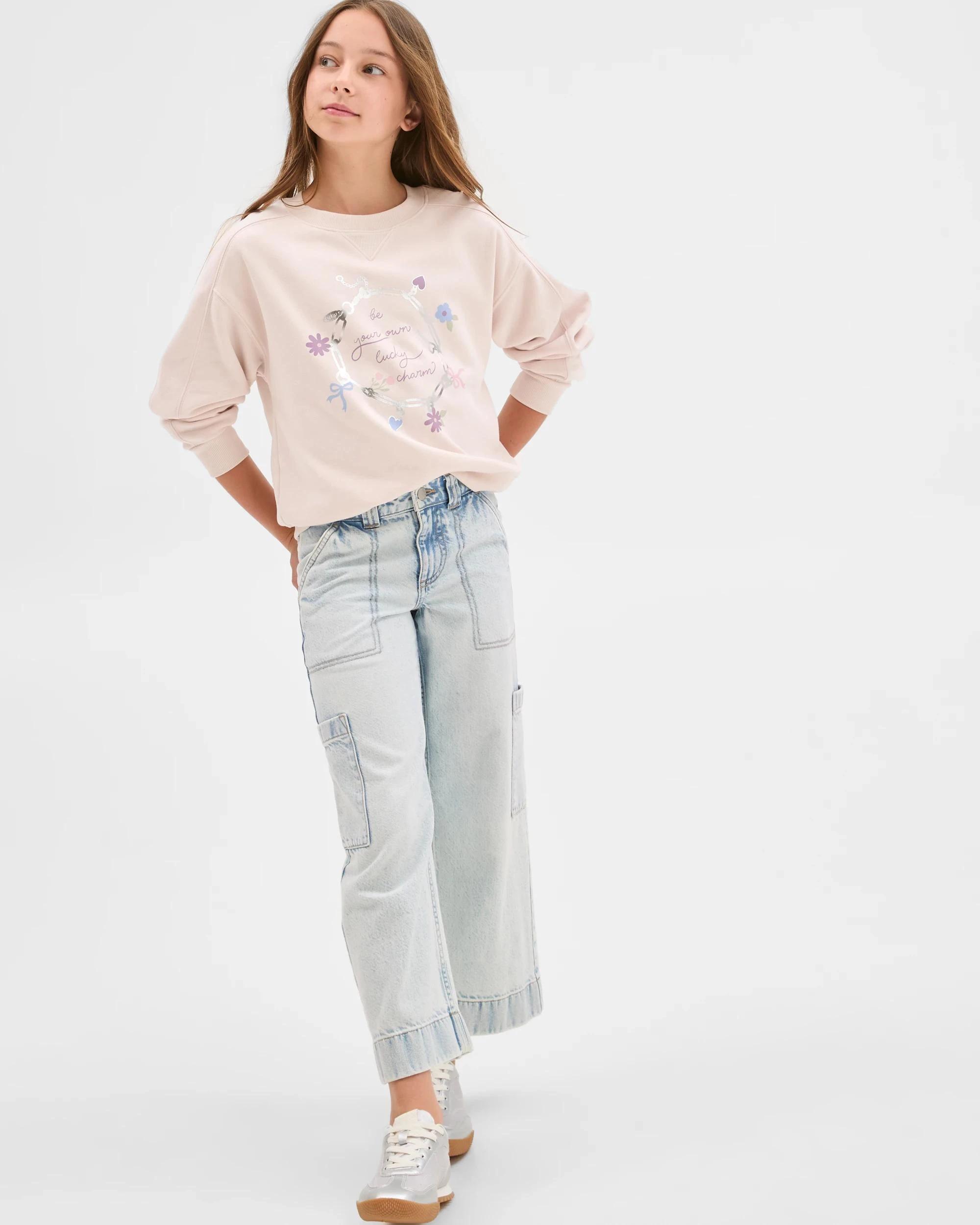 2 Target Kids Australian Cotton Blend Long Sleeve Fleece Top PASTEL PARCHMENT, 2 of 8