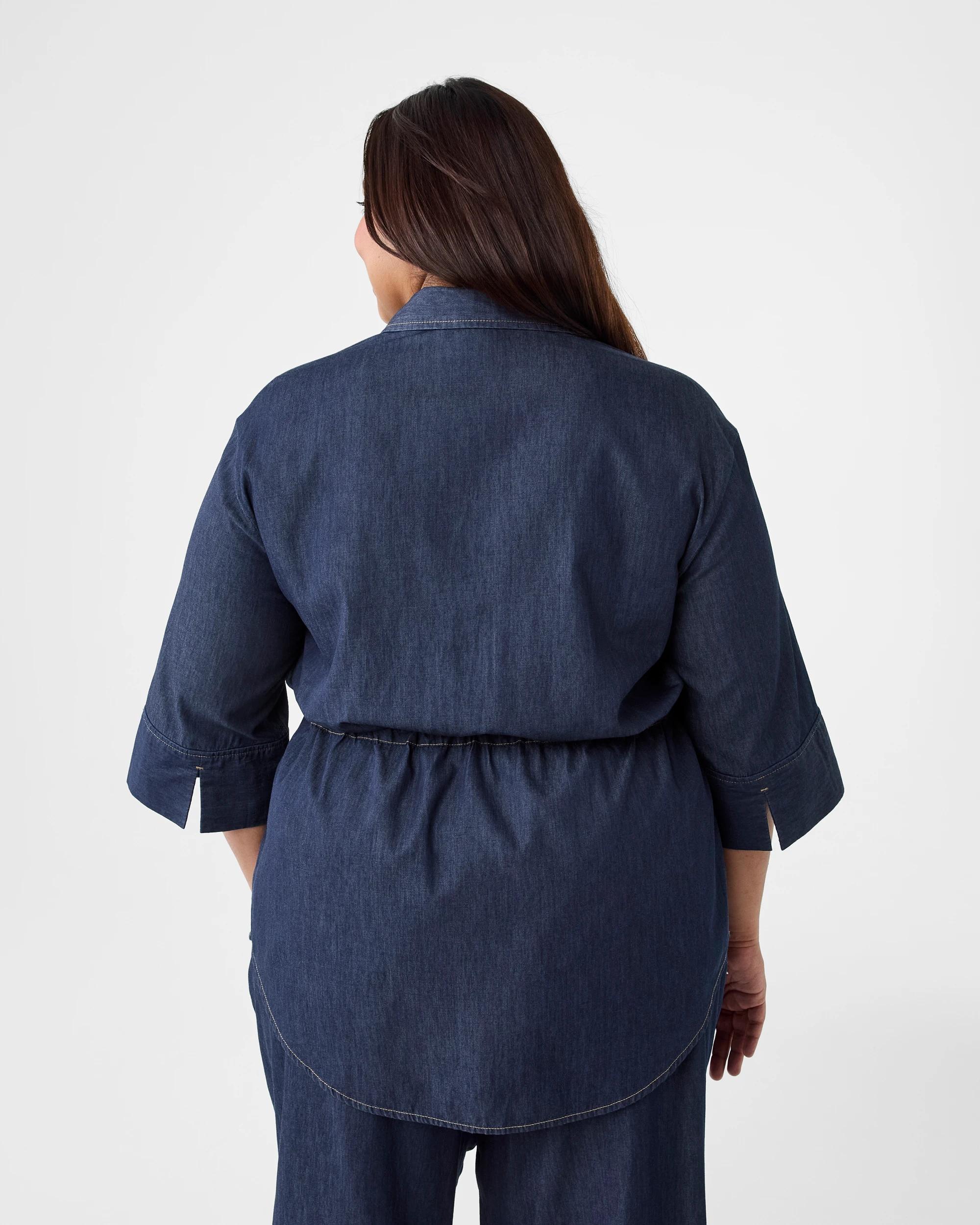 3 Curve Chambray Tie Waist Shirt Dark Denim, 3 of 7