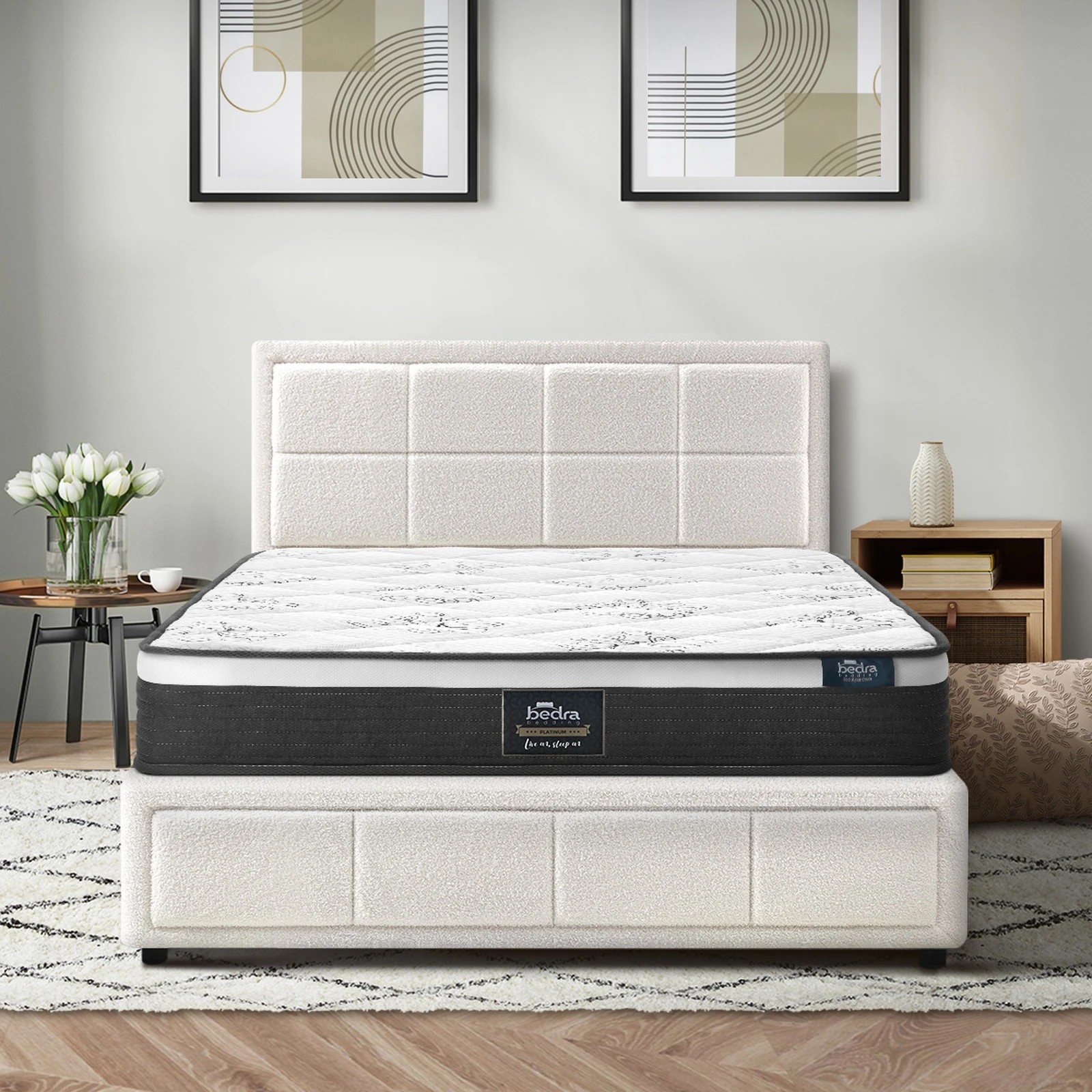 6 Oikiture Bed Frame King Single Size Gas Lift Storage With Mattress Set BOSS - White, 6 of 8
