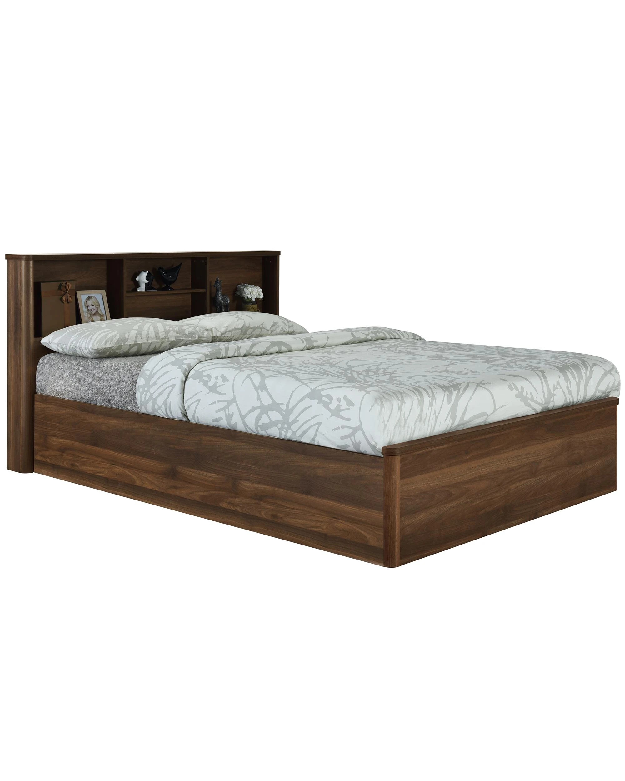 5 Kodu Bed Frame with Open Shelving Storage Queen Size Walnut - Brown, 5 of 7