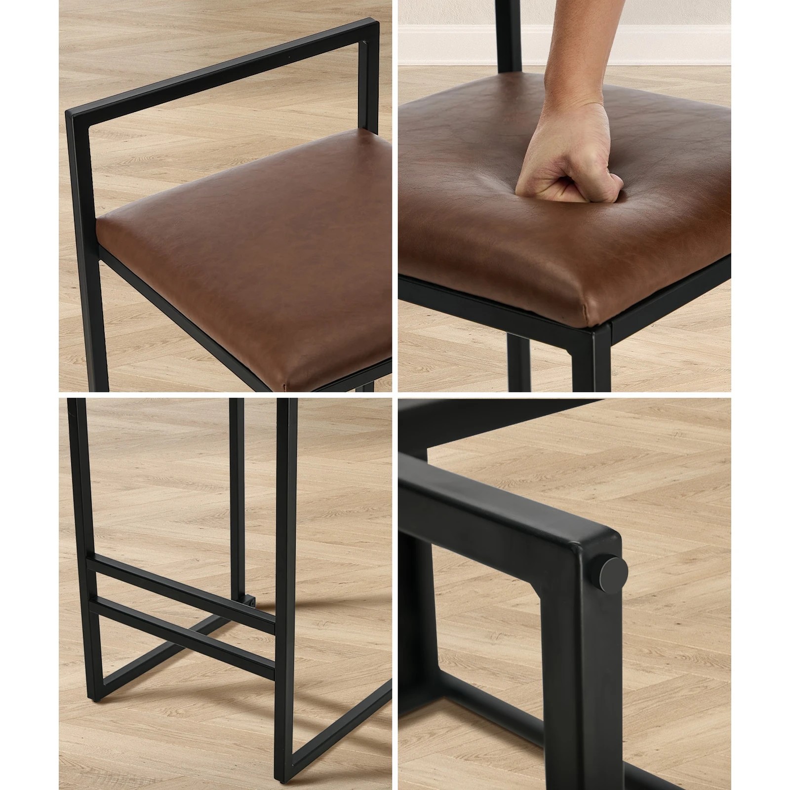 5 Oikiture 2x Bar Stools Kitchen Dining Stool Counter High Chair Leather - Brown, 5 of 10