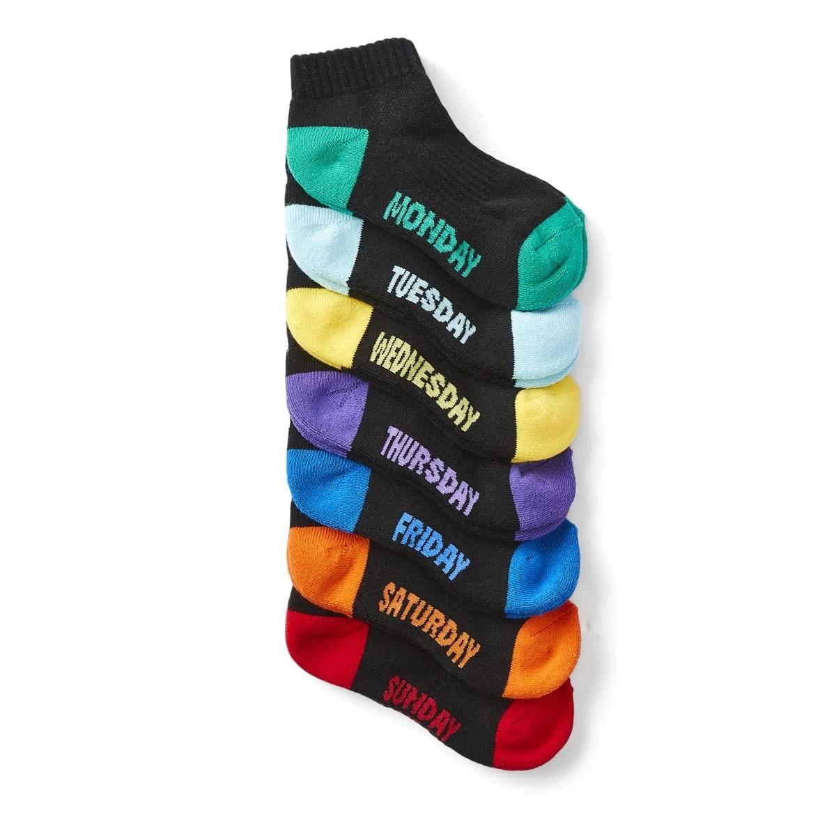 1 7 Pack Active Kids Days of the Week Low Cut Socks Blk Days, 1 of 2