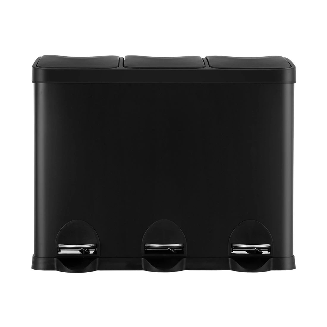 1 Cefito Pedal Bins Rubbish Bin Triple Compartments Waste Recycle Dustbins 45L - Black, 1 of 4
