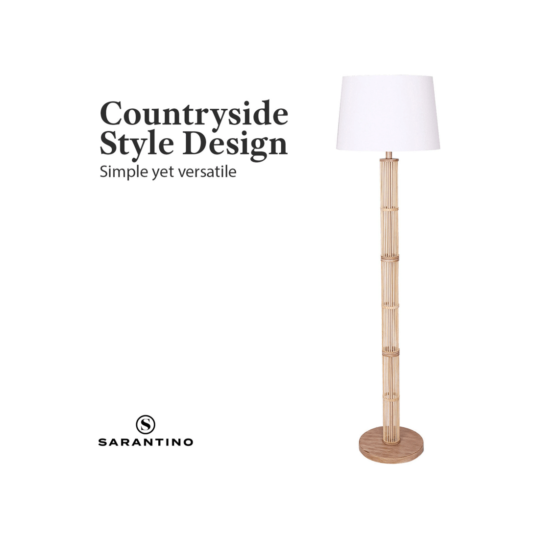 5 Sarantino Rattan Floor Lamp With Off-White Linen Shade, 5 of 10