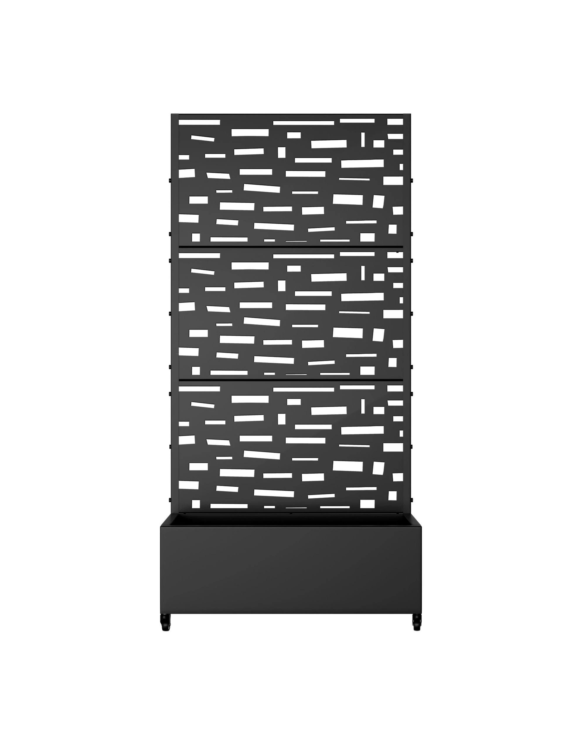 1 OAKORY 180cm Metal Planter Box with Privacy Screen and Lockable Wheels, Drainage Hole, Raised Garden Bed Design - Black, 1 of 5