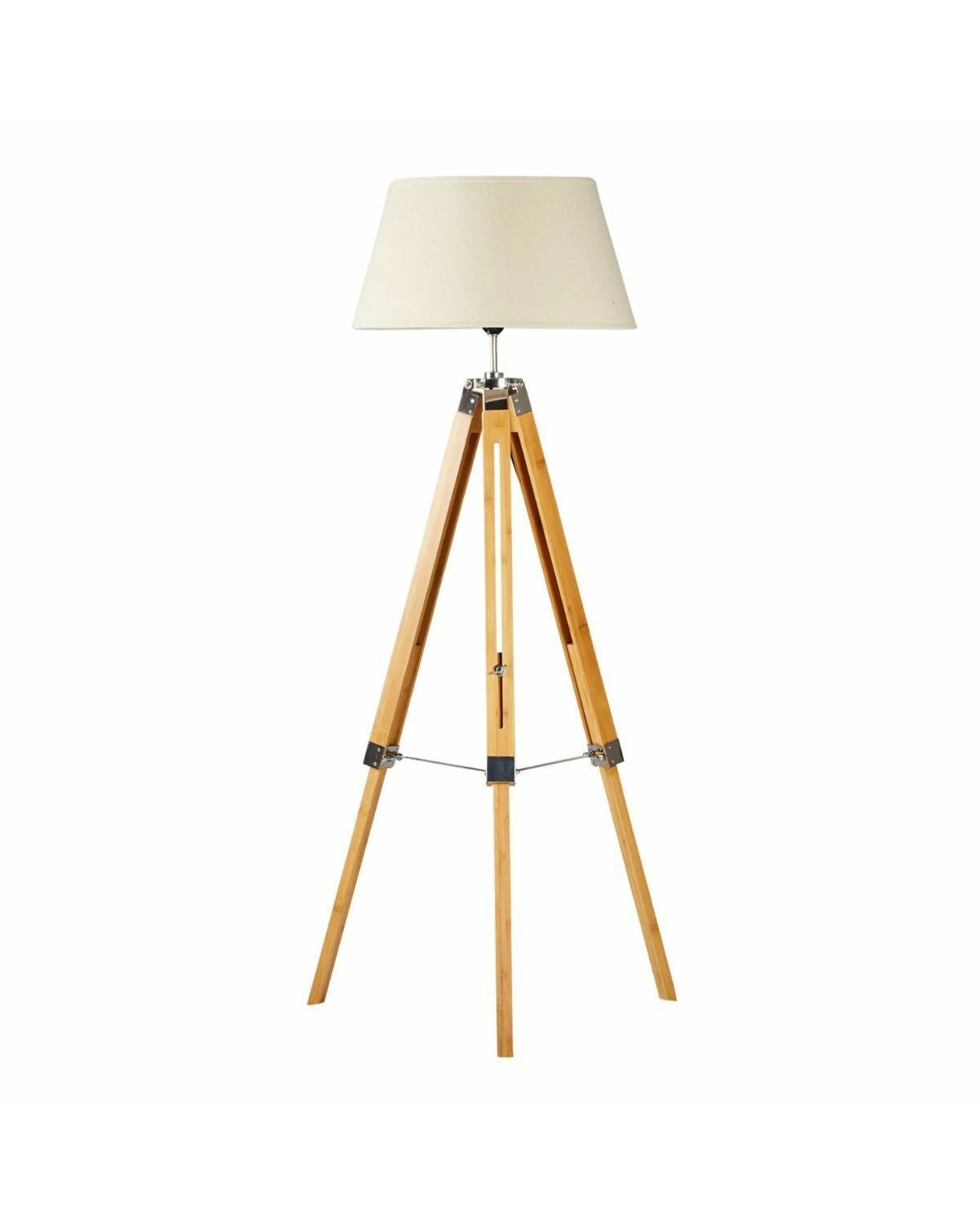 1 BR Home LARGE TRIPOD FLOOR LAMP Linen Shade Modern Light Bamboo Vintage Wooden Retro, 1 of 6
