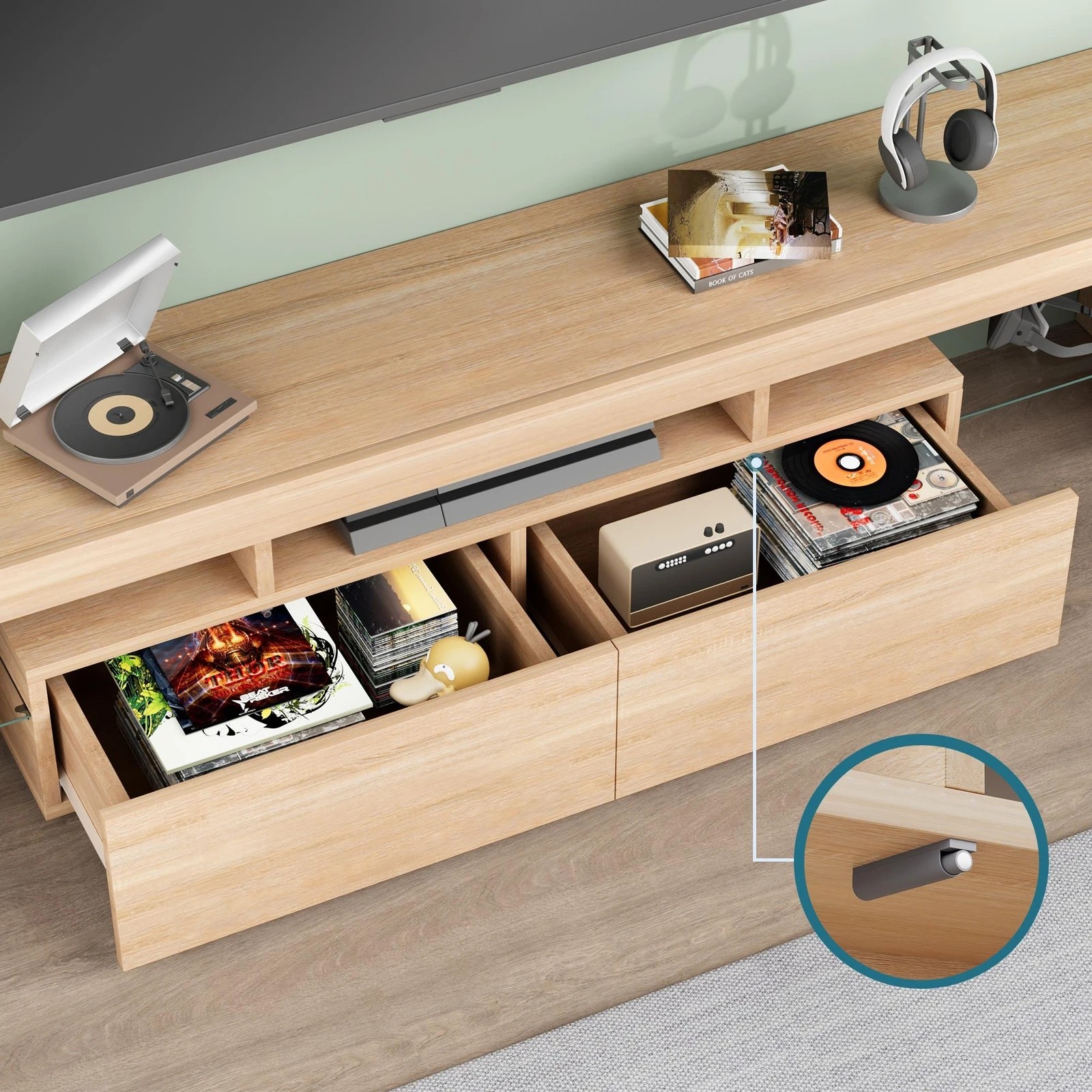 8 Alfordson Entertainment Unit 180cm TV Stand LED Light Storage Drawer - Oak, 8 of 10