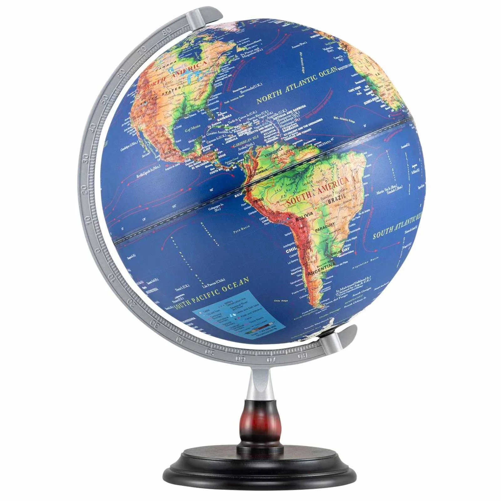 1 Costway 30CM Illuminated World Globe LED Night Light w/Raised Relief Time Zone Non-Slip Wooden Base - Blue, 1 of 7