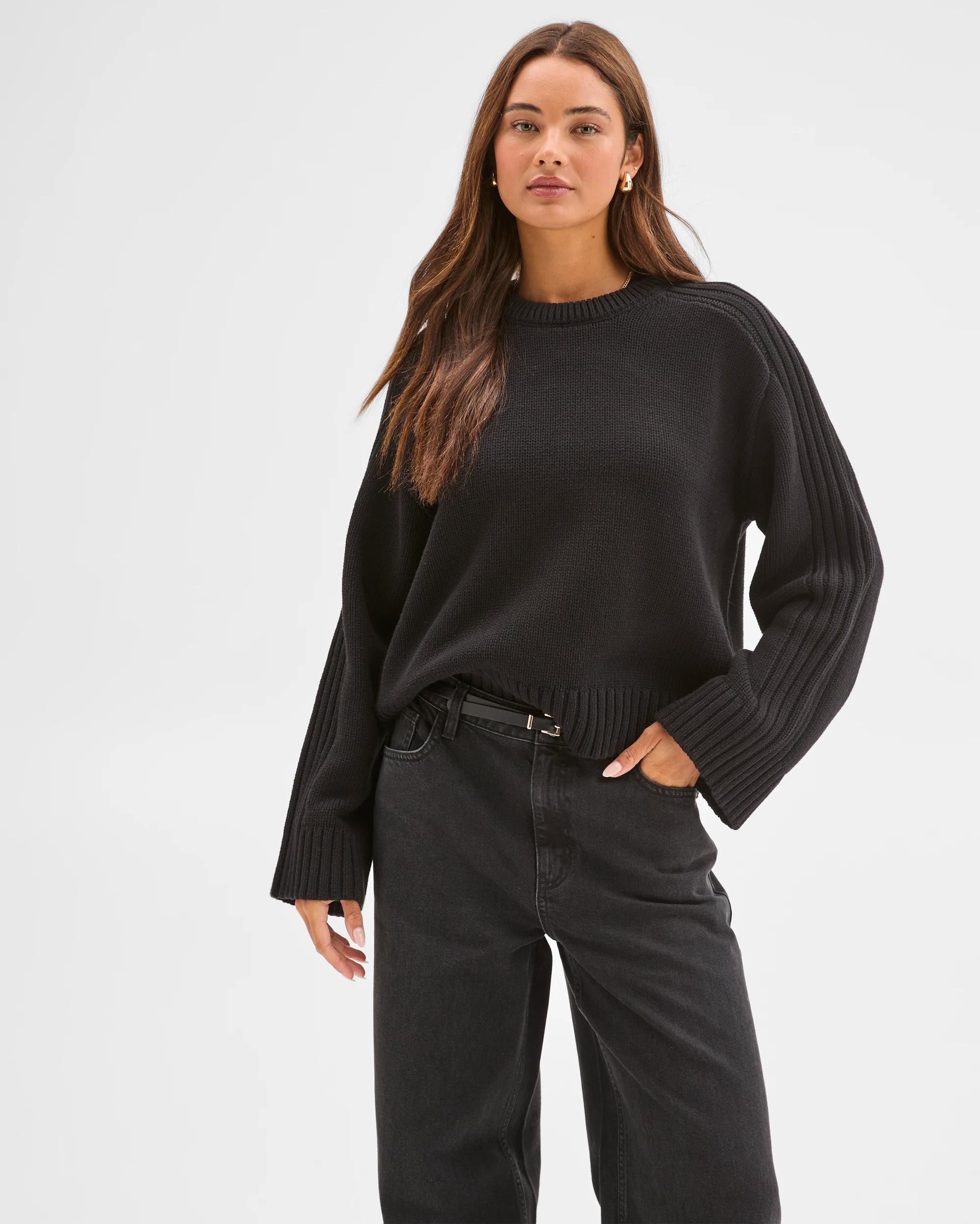 3 Lily Loves Australian Cotton Blend Crew Neck Knit Jumper BLACK, 3 of 6