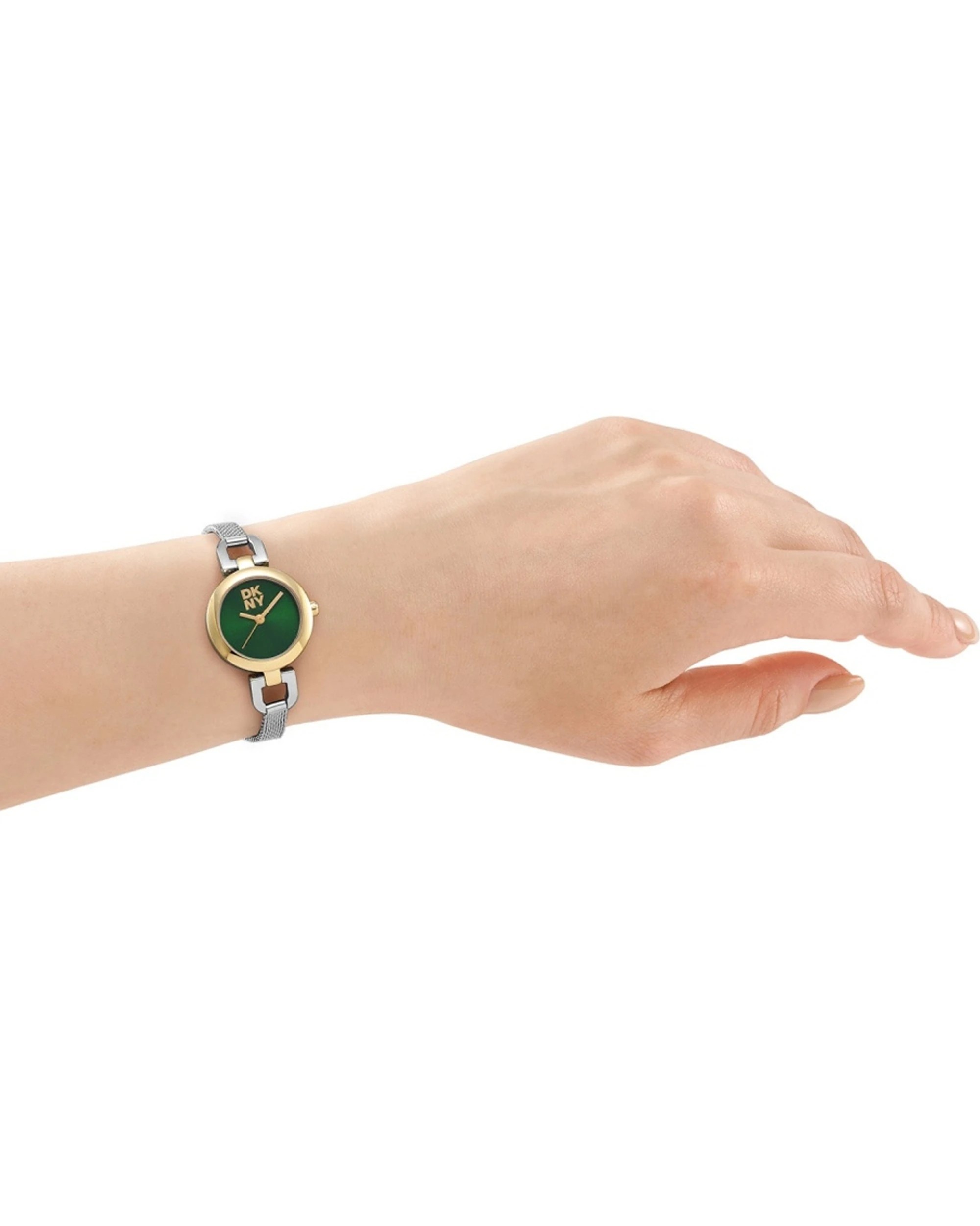 4 DKNY Milanese Women's Gold Silver Two-Tone Watch 26mm Stainless Steel Case Green Dial, 4 of 4