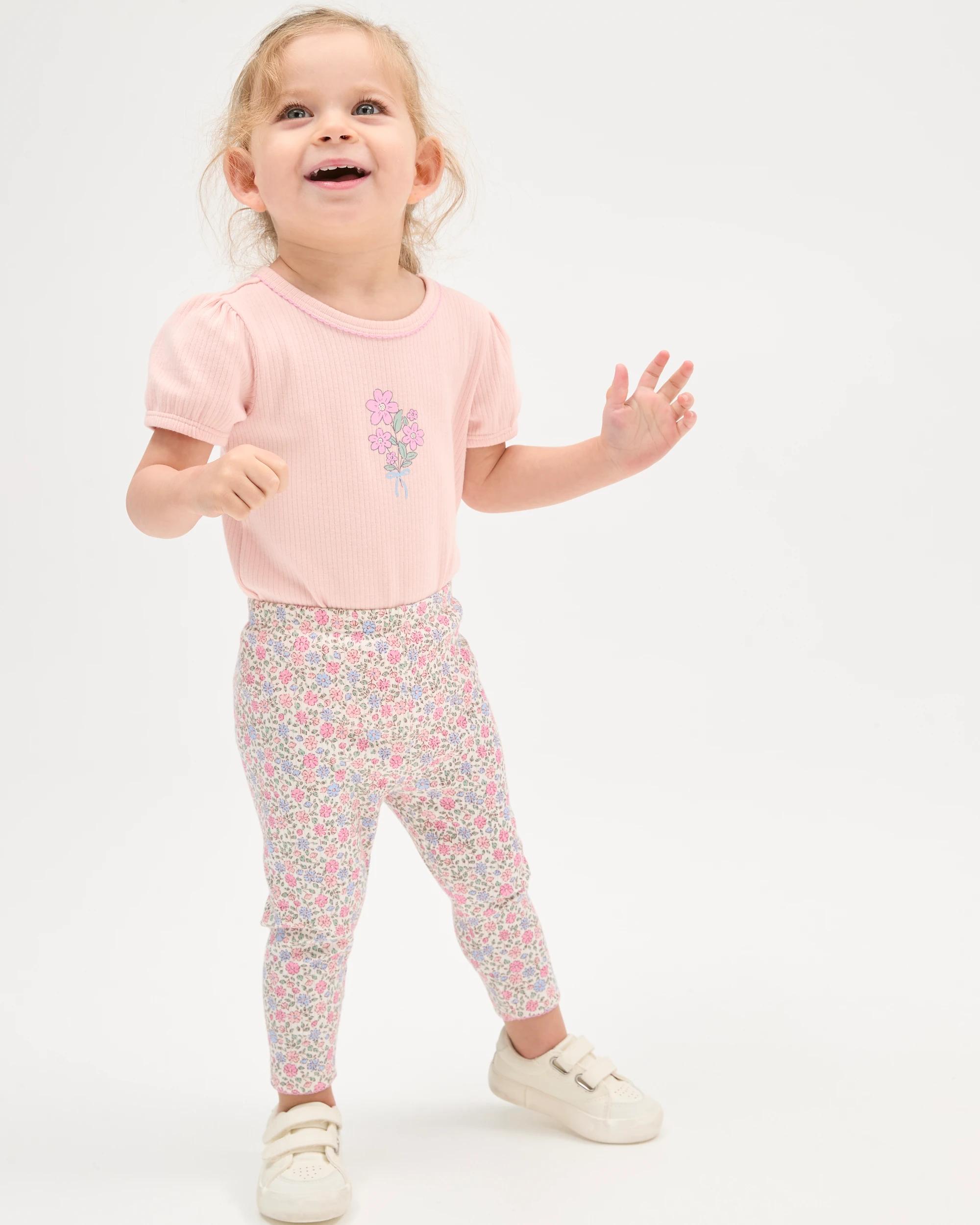 1 Target Baby Baby Organic Cotton Short Sleeve Bodysuit & Leggings 2 Piece Set FLORAL PINK, 1 of 6