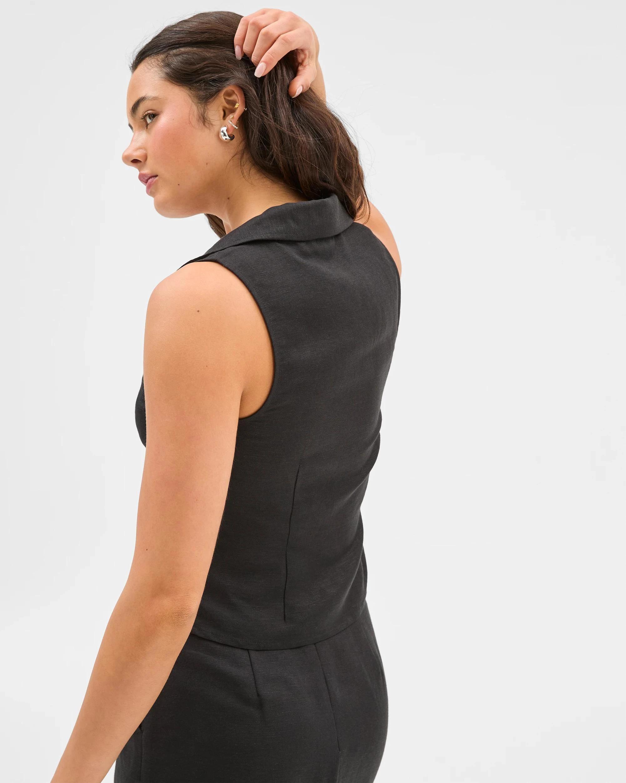 6 European Linen Blend Vest Top - Lily Loves BLACK, 6 of 7