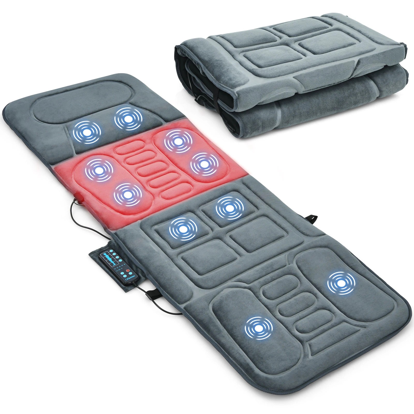 1 Costway 10 Motors Vibrating Massage Mat w/Heat Full Body Massager, 1 of 4