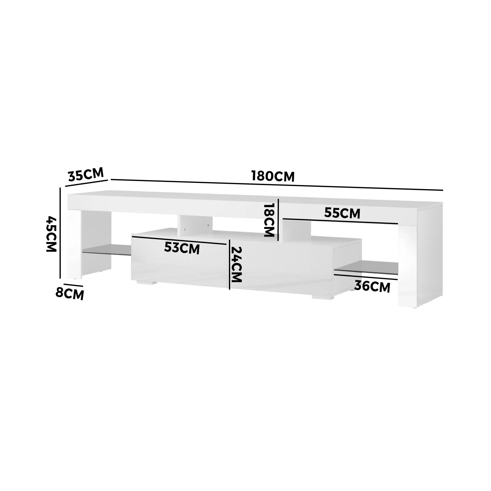 7 Oikiture Entertainment Unit Tv Cabinet Led Rgb Gloss 180cm
 - White, 7 of 8