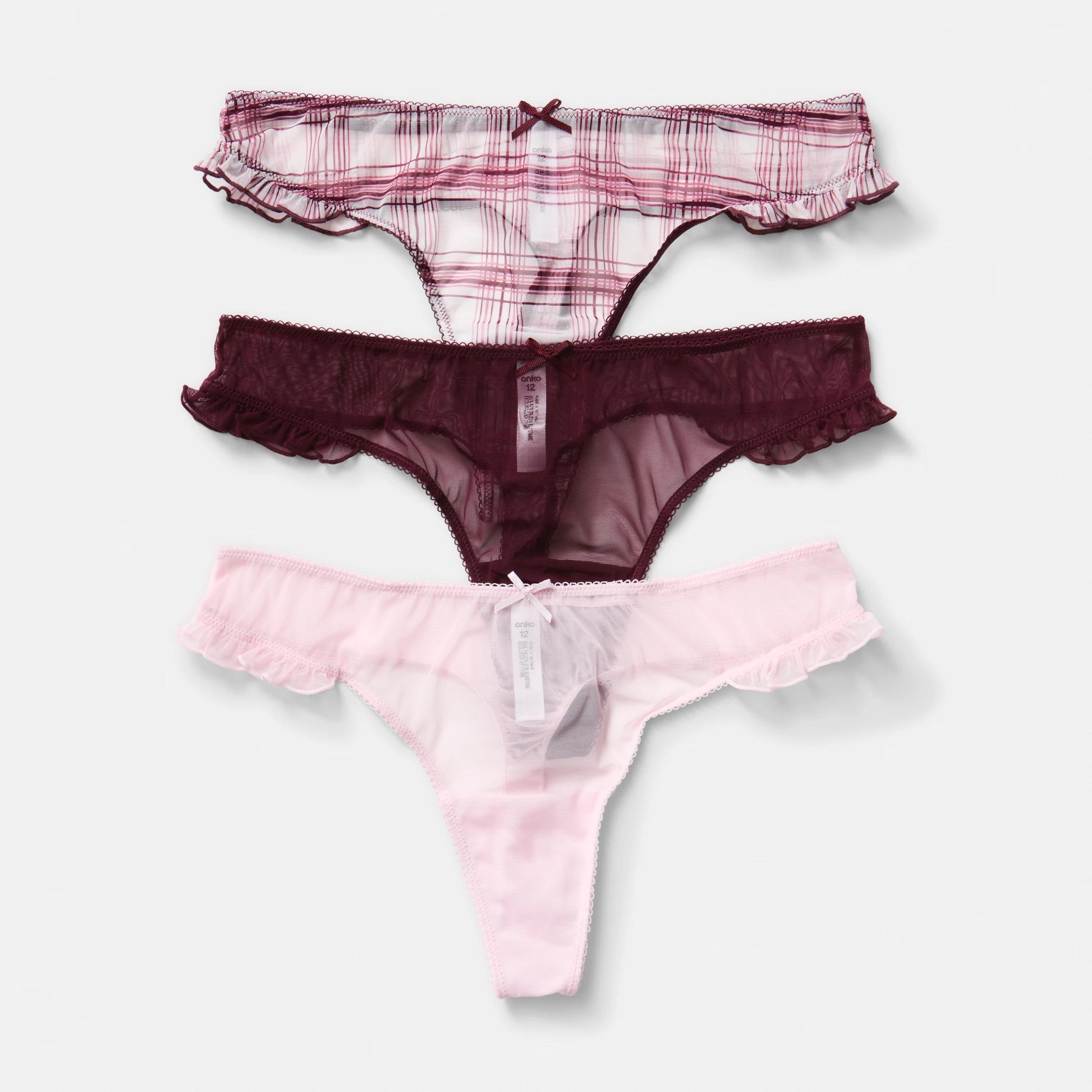 1 3 Pack Mesh G-String Briefs Burg Check, 1 of 10