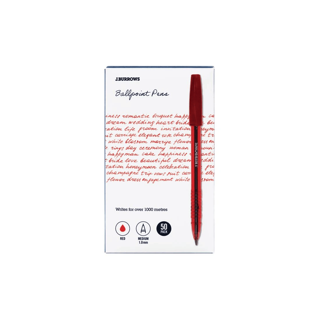 1 J.Burrows Ballpoint Pens Red 50 Pack, 1 of 3