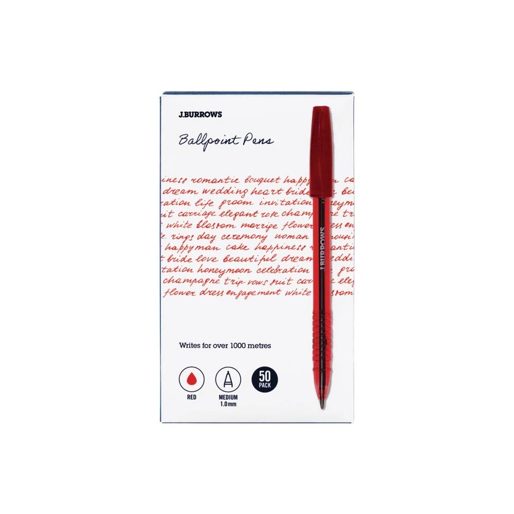 1 J.Burrows Ballpoint Pens Red 50 Pack, 1 of 3