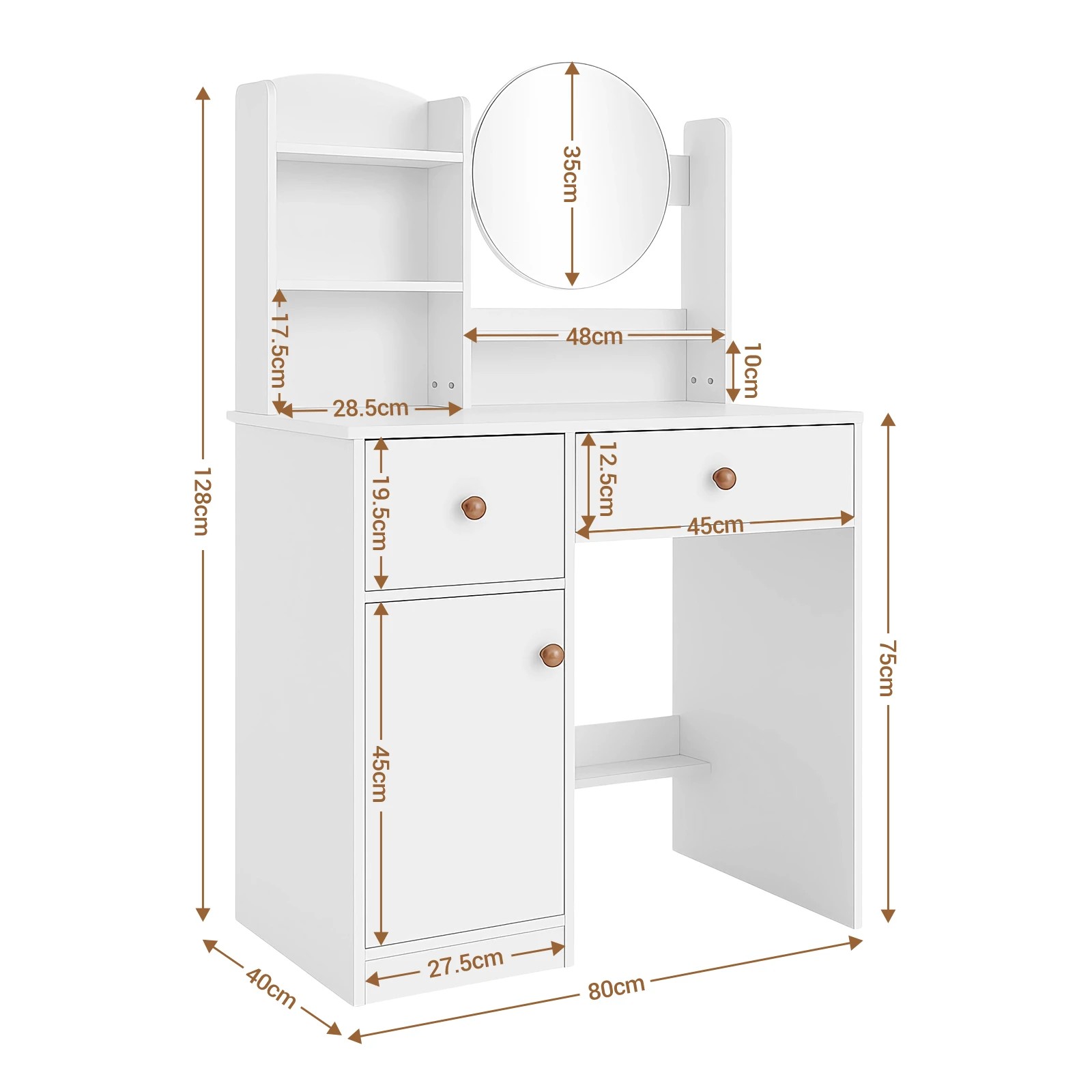 5 Ausway Dressing Table with Mirror White Makeup Vanity, 5 of 7