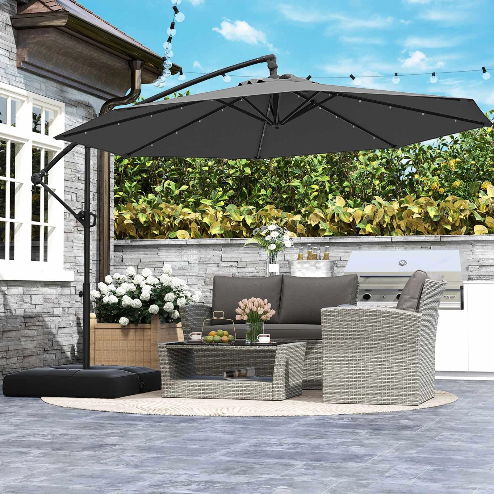 6 Costway 3m Solar Offset Outdoor LED Umbrella Cantilever, 6 of 6