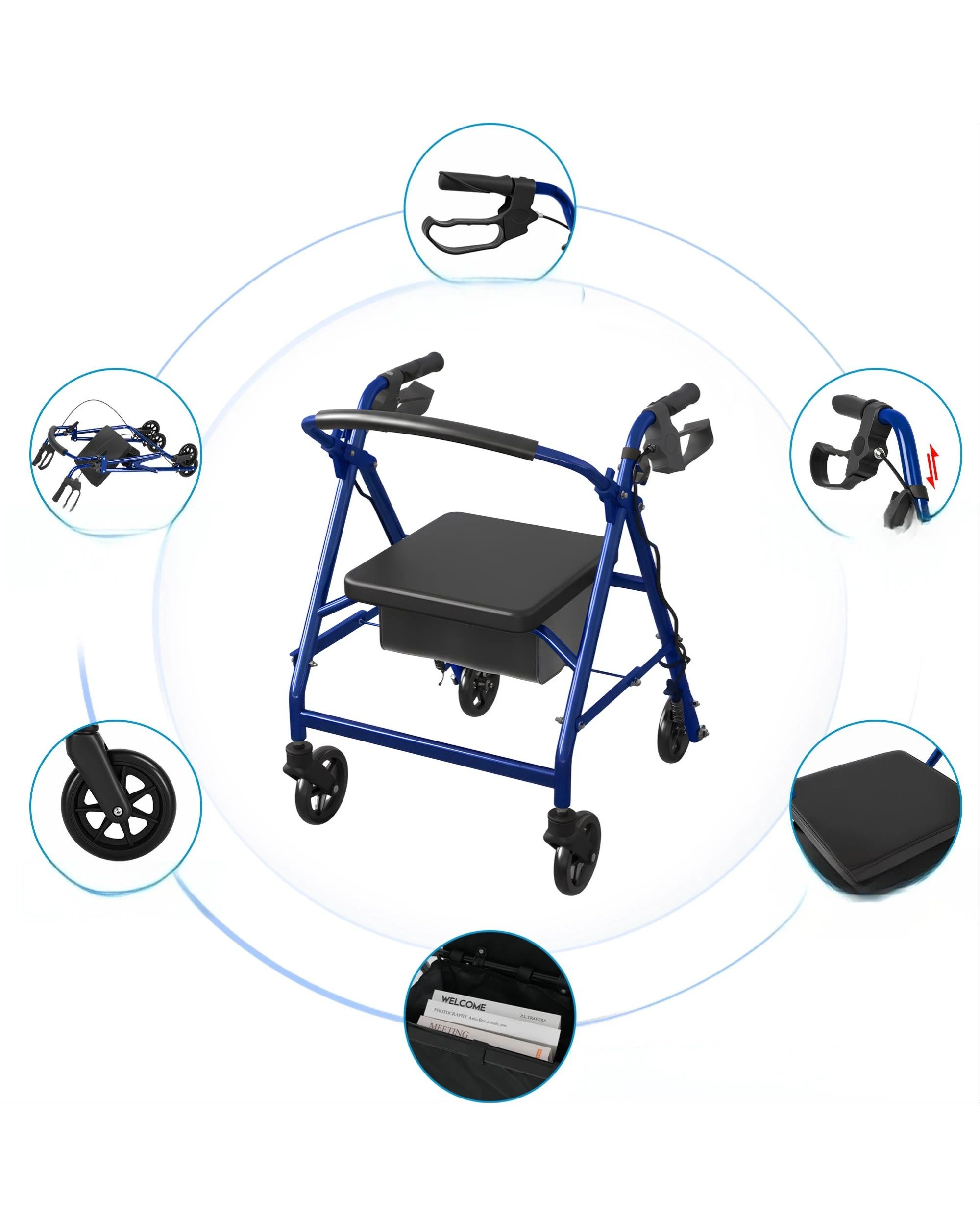 2 Advwin Lightweight Rollator Walker 4-Wheel Folding -Blue, 2 of 7