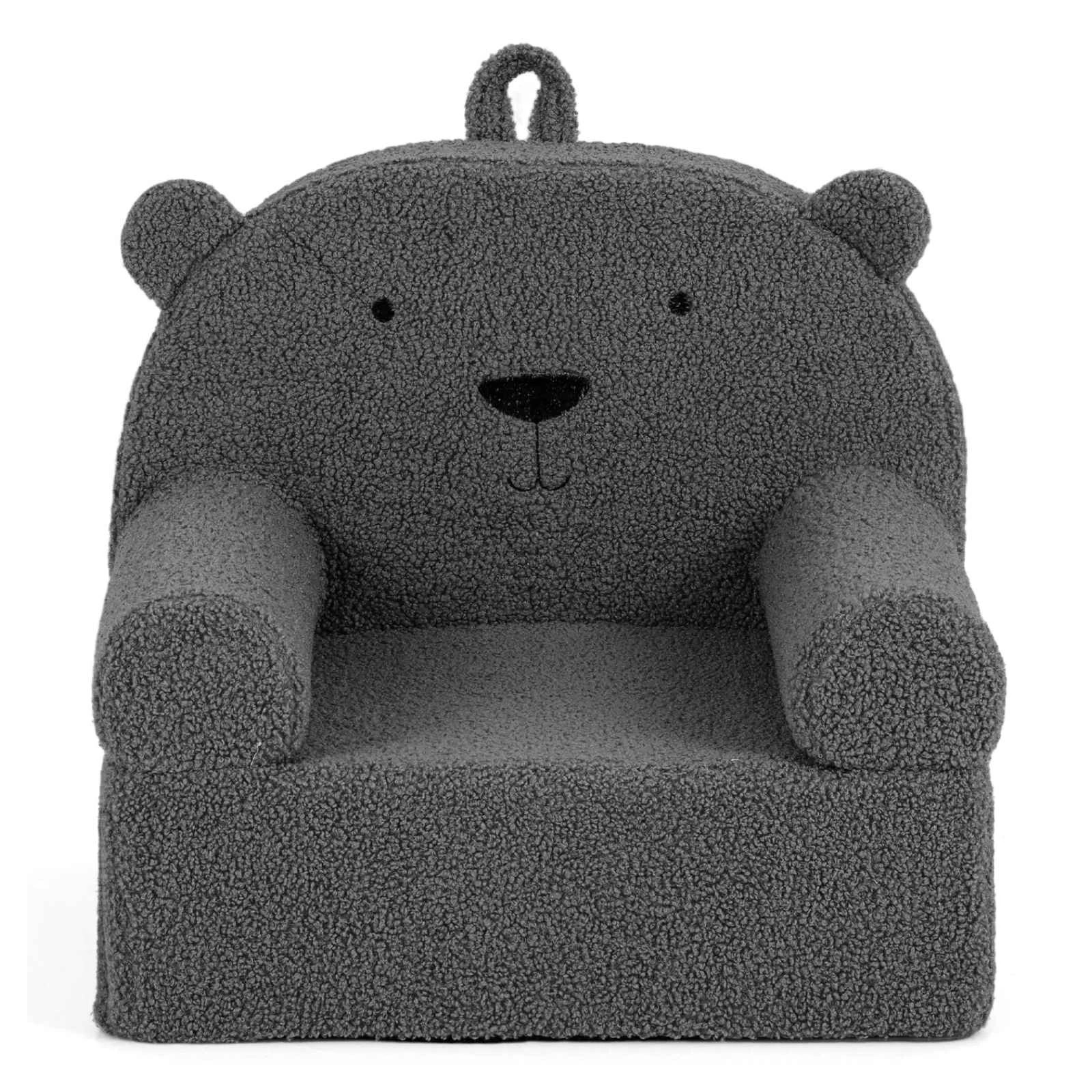 1 Costway Little Bear Sofa Foam Couch Cute Reading Chair Teddy Fleece Fabric - Grey, 1 of 2