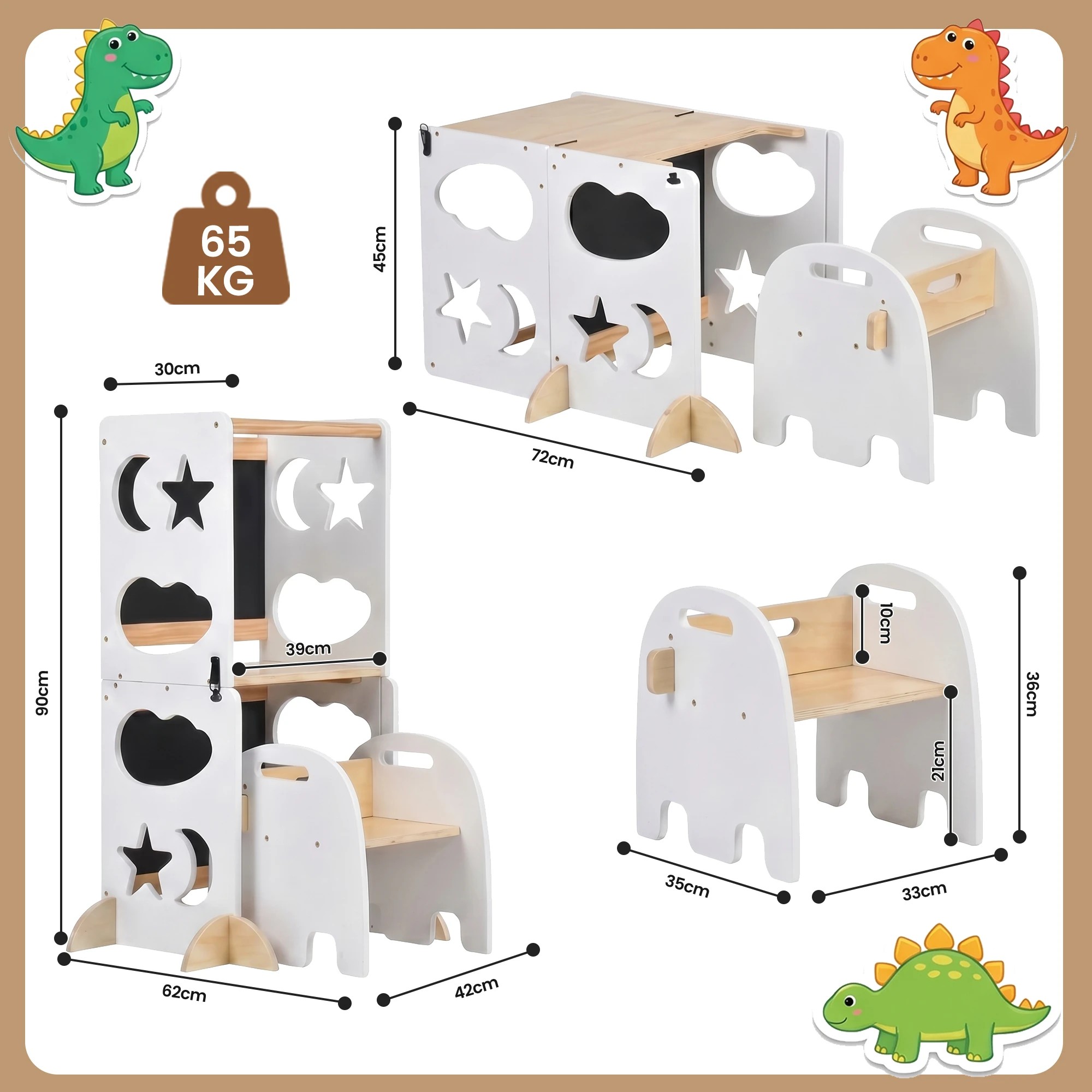 5 Advwin Toddler Kitchen Step Stool Helper w/ Double Blackboard & Safety Rail Foldable Standing Learning Tower - White, 5 of 7