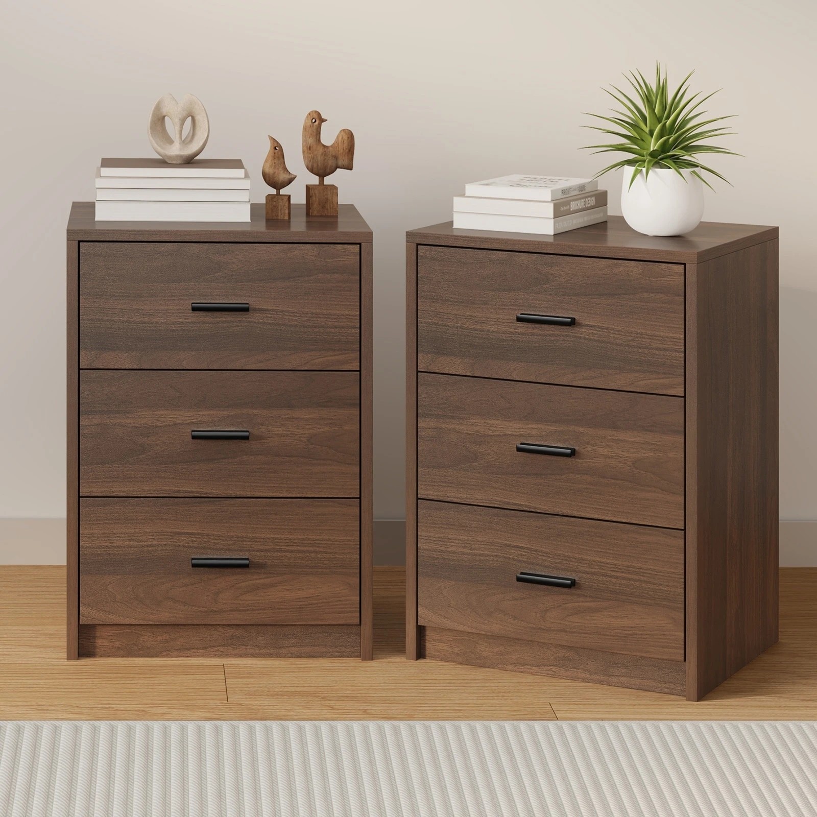 3 Oikiture 2x Bedside Table 3 Drawers Nightstand Bedroom Storage Side End - Brown, 3 of 9