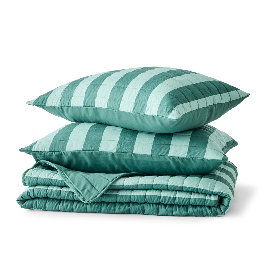 8 Reversible Stripe Coverlet Set - Queen/King Bed, Teal, 8 of 9