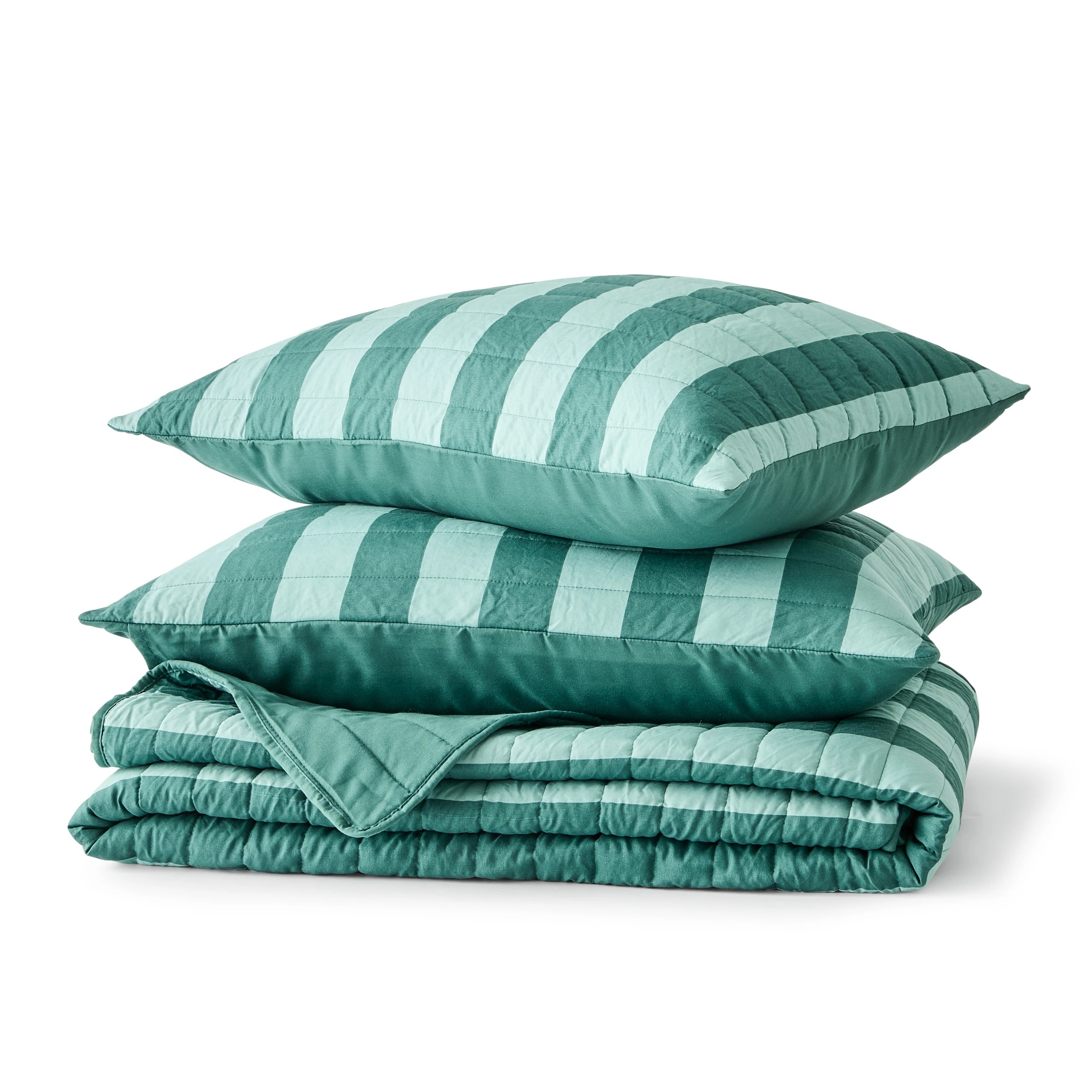 8 Reversible Stripe Coverlet Set - Queen/King Bed, Teal, 8 of 9