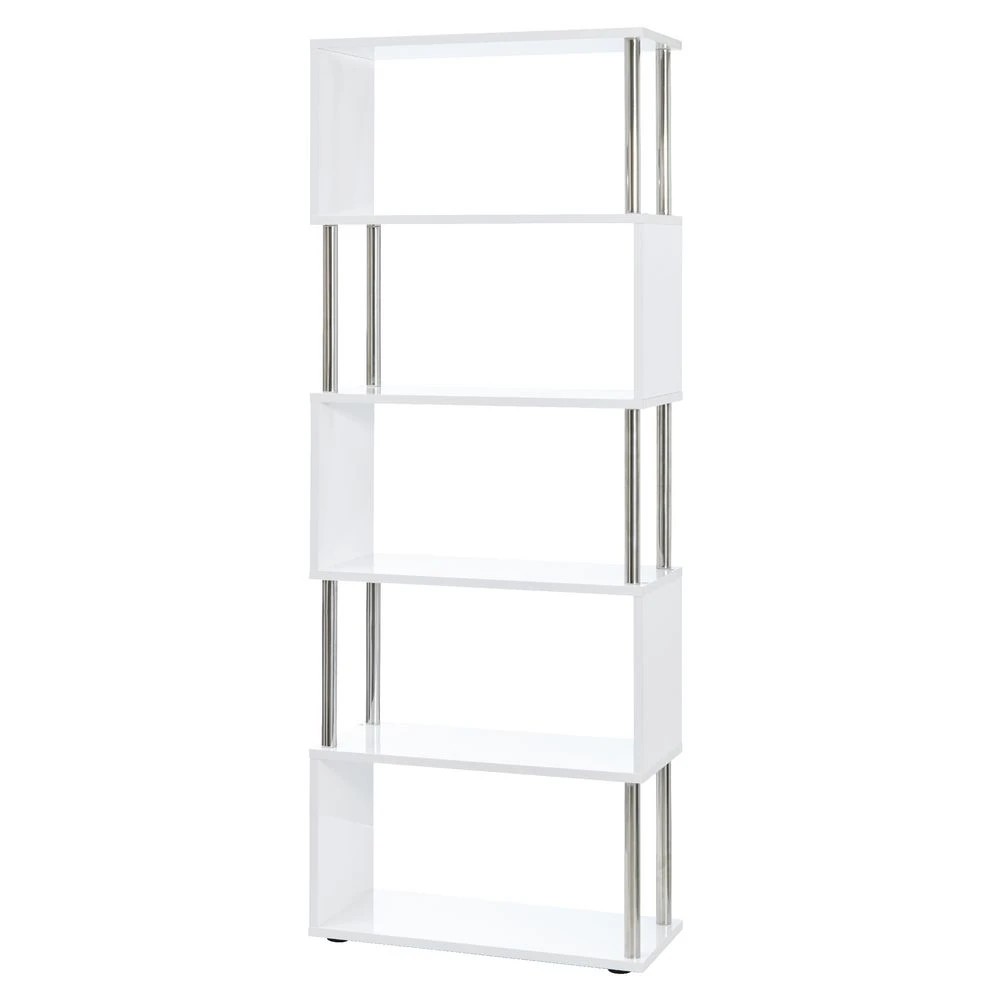 5 Halcyon Chrome and Gloss 5 Shelf Bookcase White Shelves Home Office Storage, 5 of 5