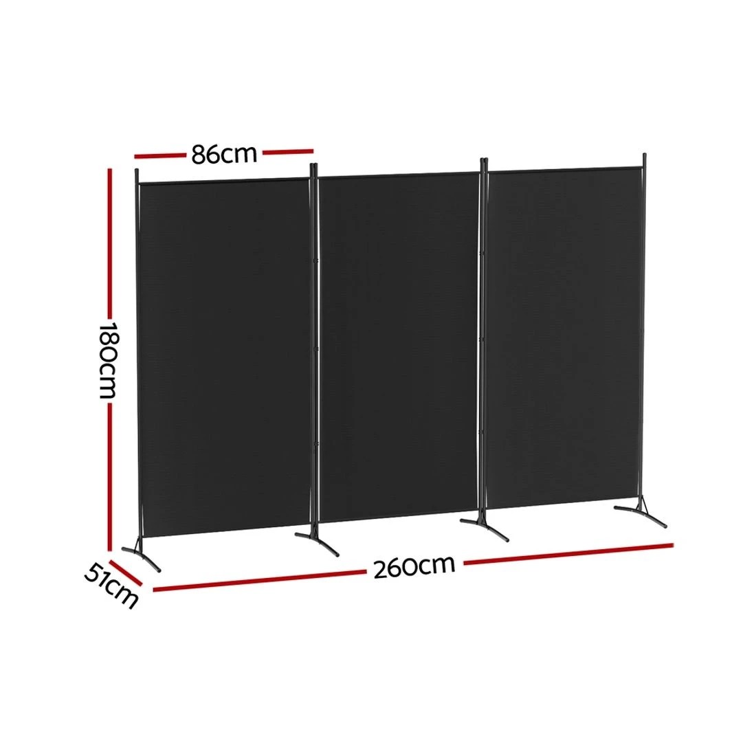 2 Artiss 3 Panel Room Divider Screen 260x180cm Fabric - Black, 2 of 7