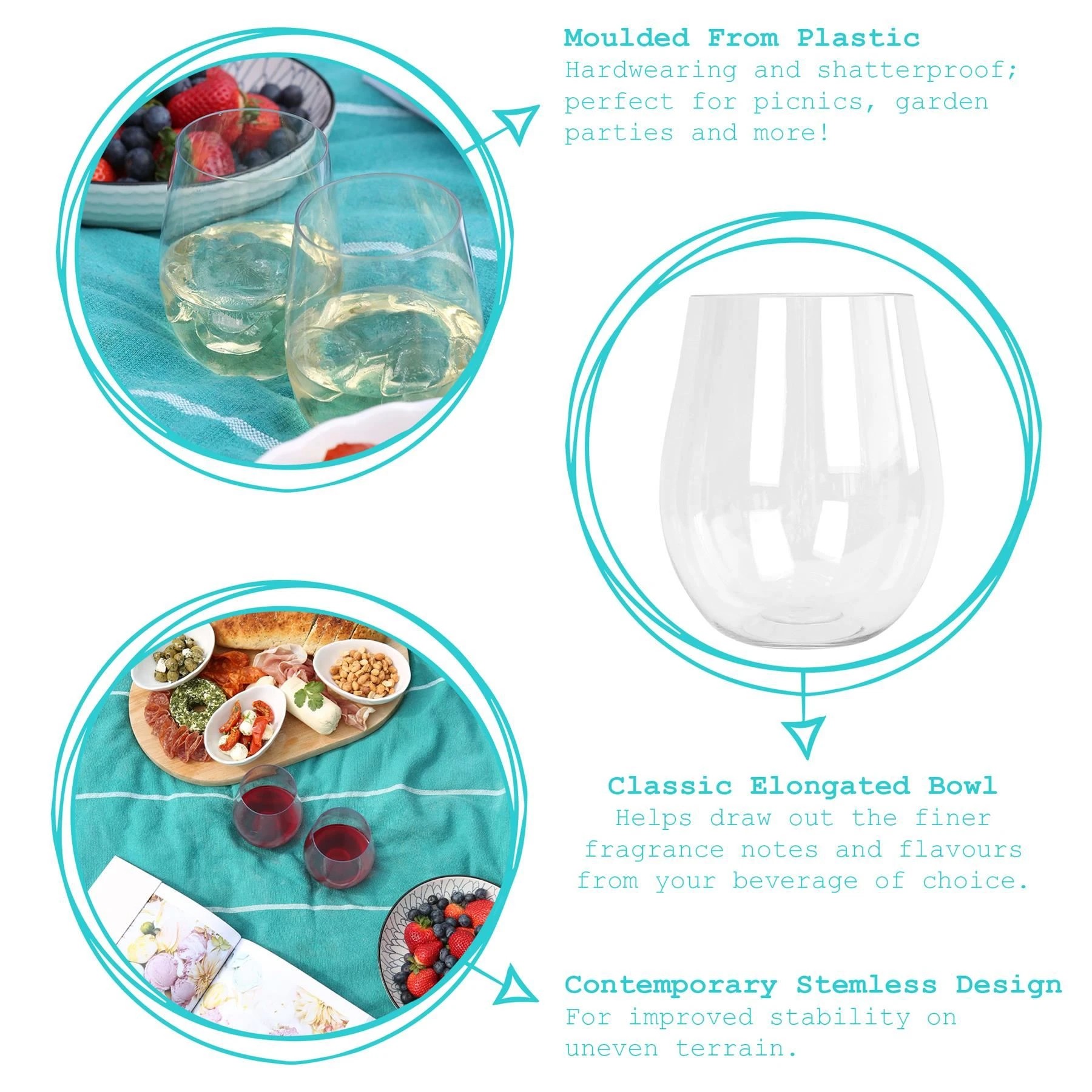 2 Argon Tableware Reusable Plastic Stemless Wine Glasses - 600ml - Pack of 12 - Clear, 2 of 7