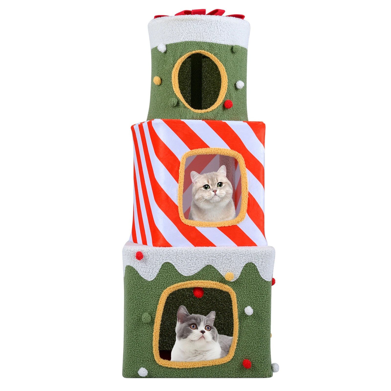 7 Costway 120cm Christmas Cat Tree Large Stackable Gift Box Cat Climbing Furniture, 7 of 7