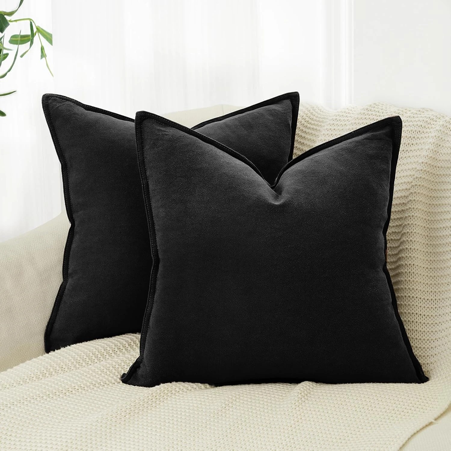 1 Gioia Casa 2-Pack Linen-Cotton Blend Cushion Covers 45x45cm - Black, 1 of 3