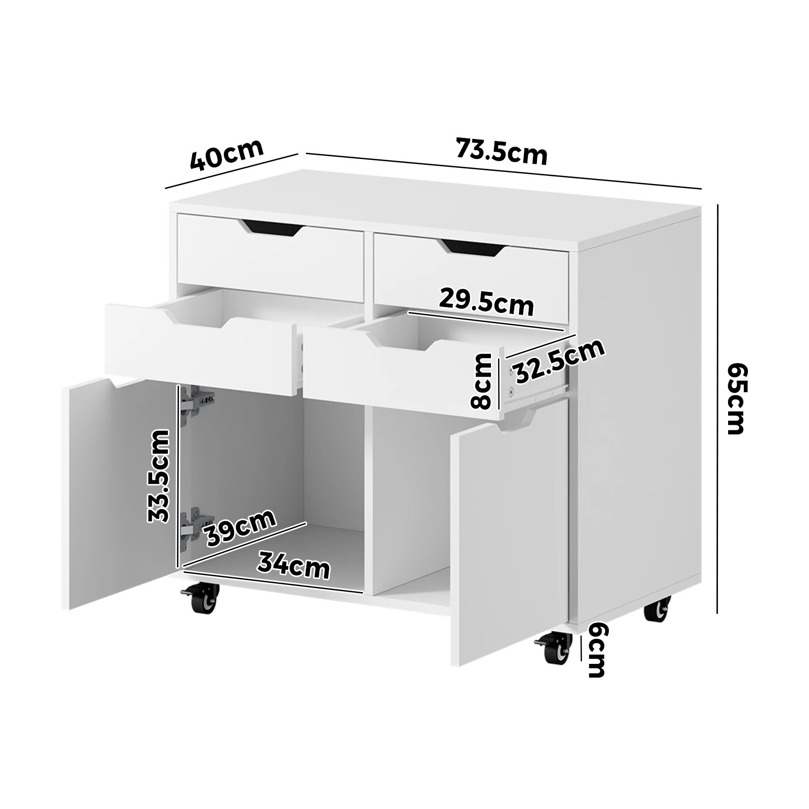 8 Oikiture Filing Cabinet 2 Door 4 Drawer Mobile Office Storage Cabinet - White, 8 of 8