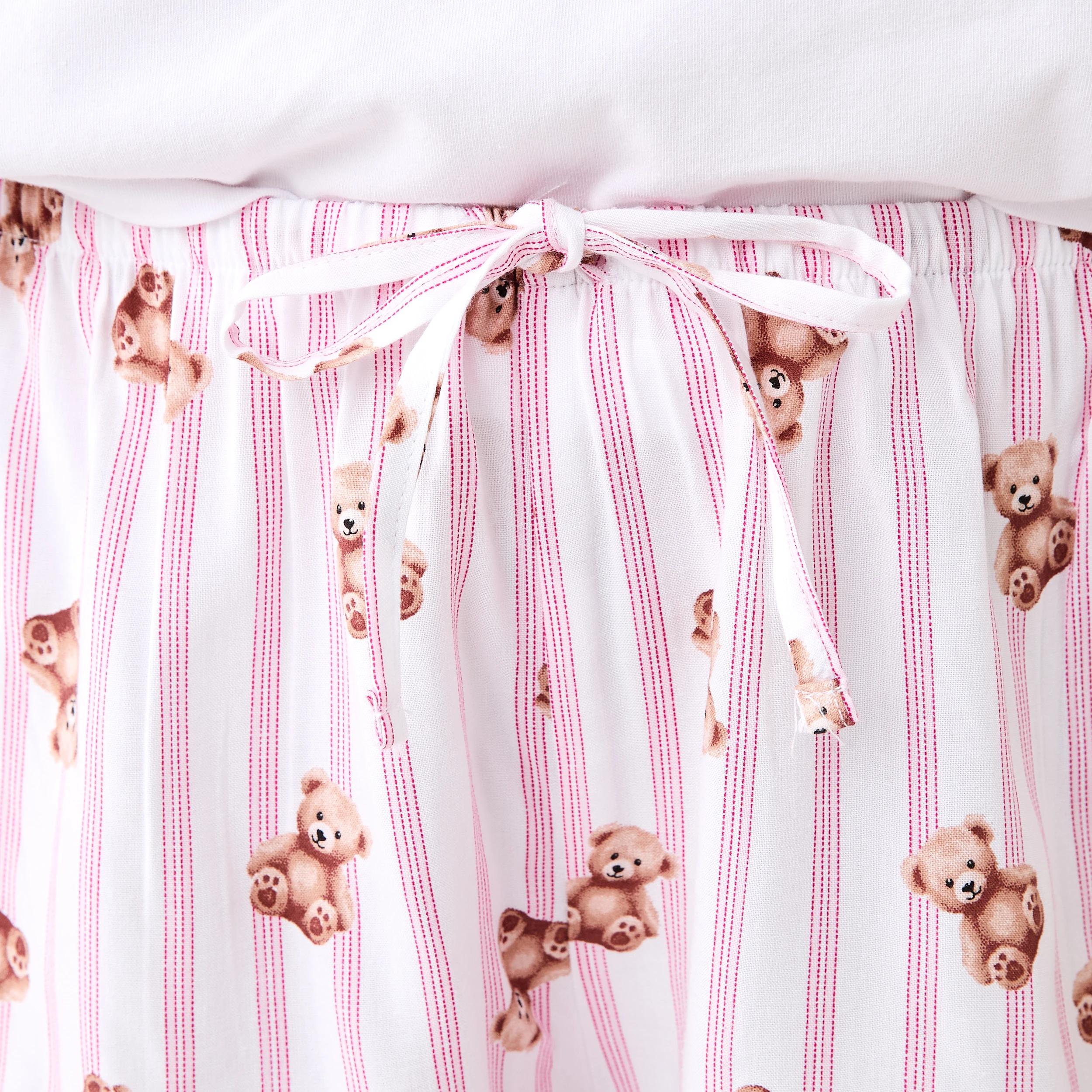 6 Print Knit T-shirt and Woven Shorts Pyjama Set BOW BEAR WHITE, 6 of 8
