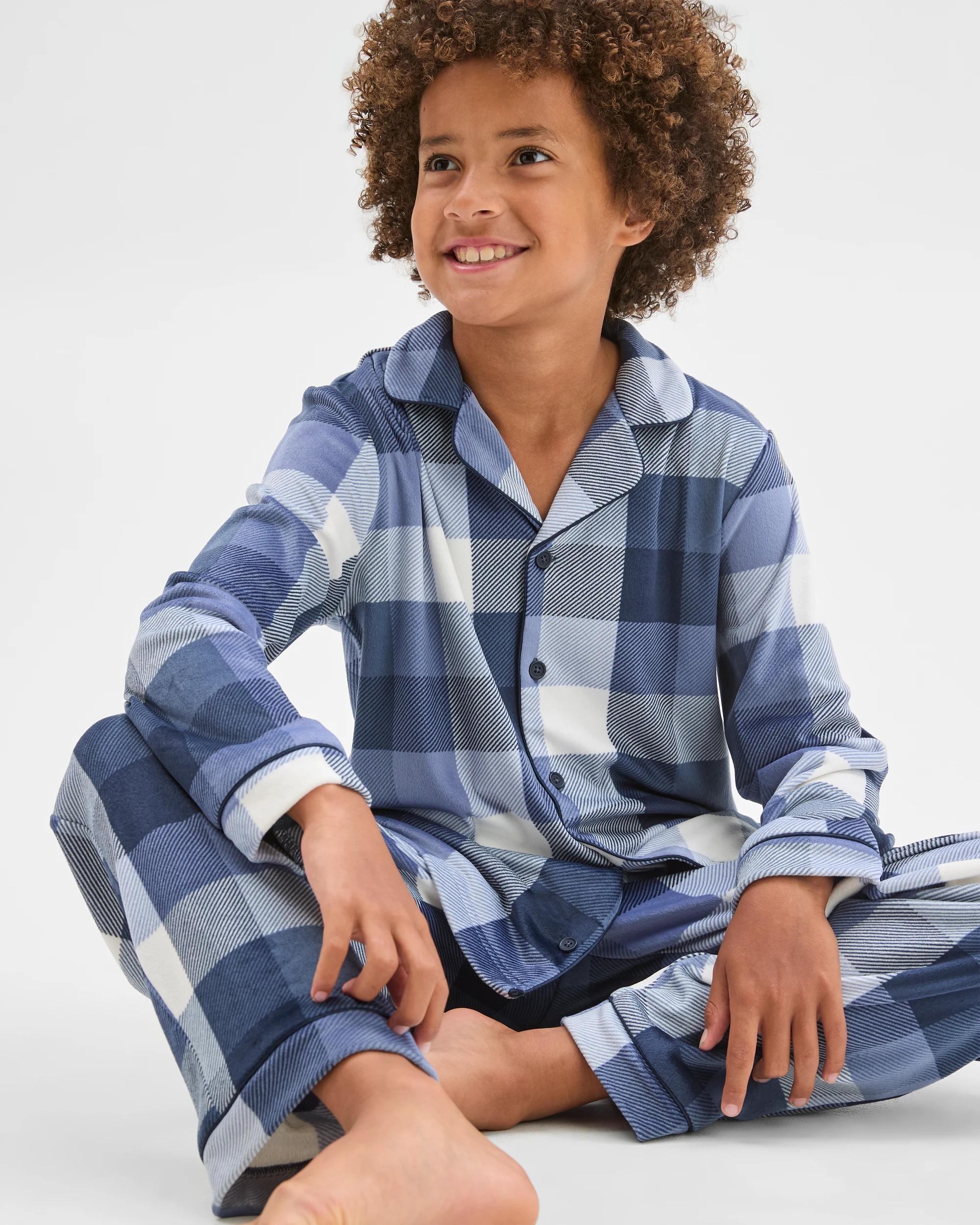 1 Target Kids Older Boys Long Sleeve Top & Long Length Pants Fleece Pyjama Set CHECK, 1 of 6