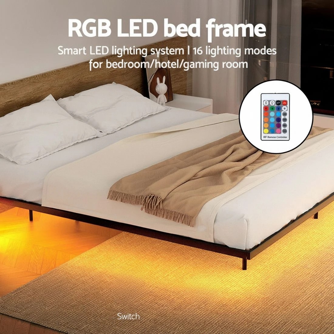 5 Artiss Queen Bed Frame,Floating Metal Bed Frame with Smart LED Lights - Sturdy Metal Platform Bed Base - Black, 5 of 7