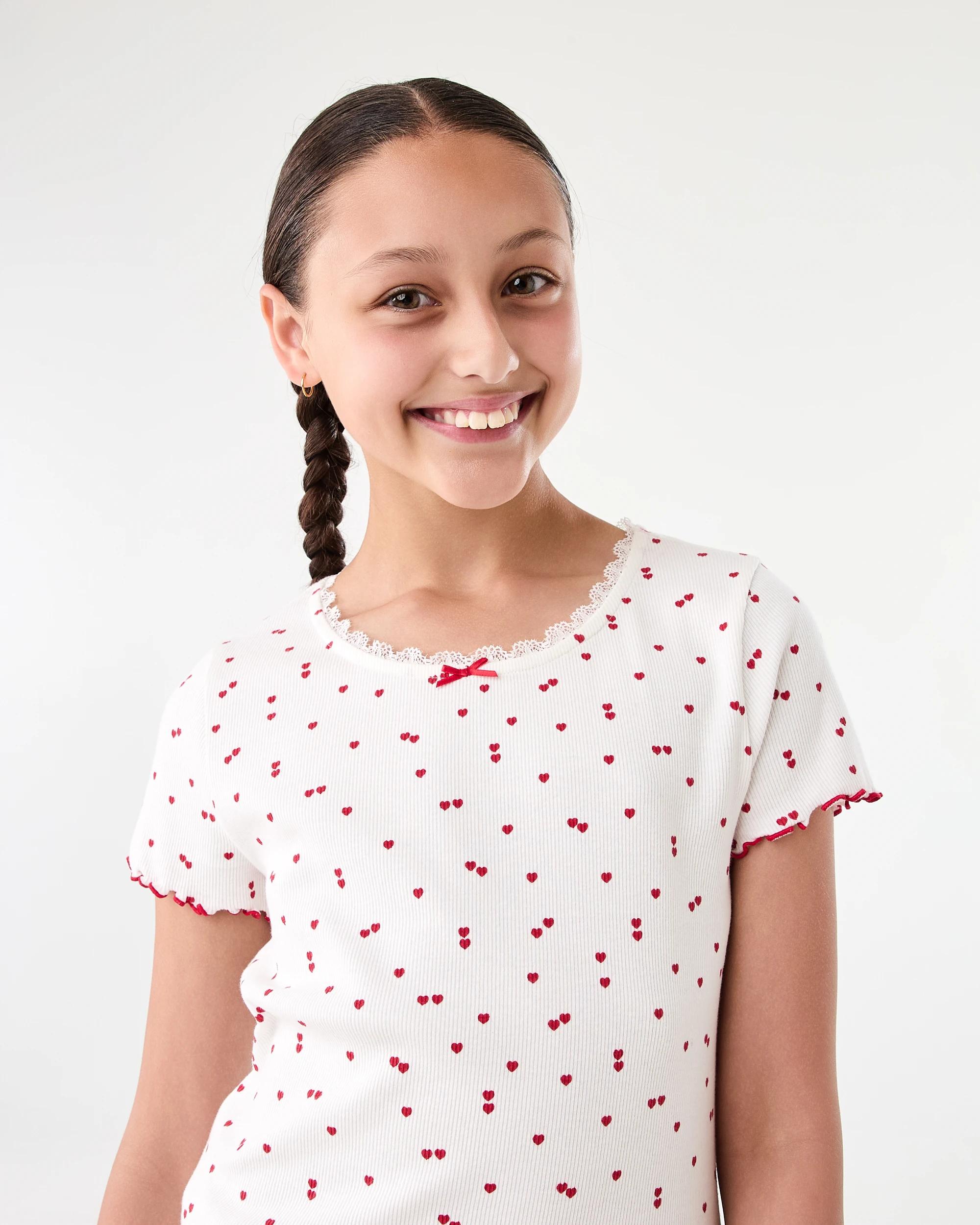 3 Rib Shorts Pyjama Set Wht Hart, 3 of 8