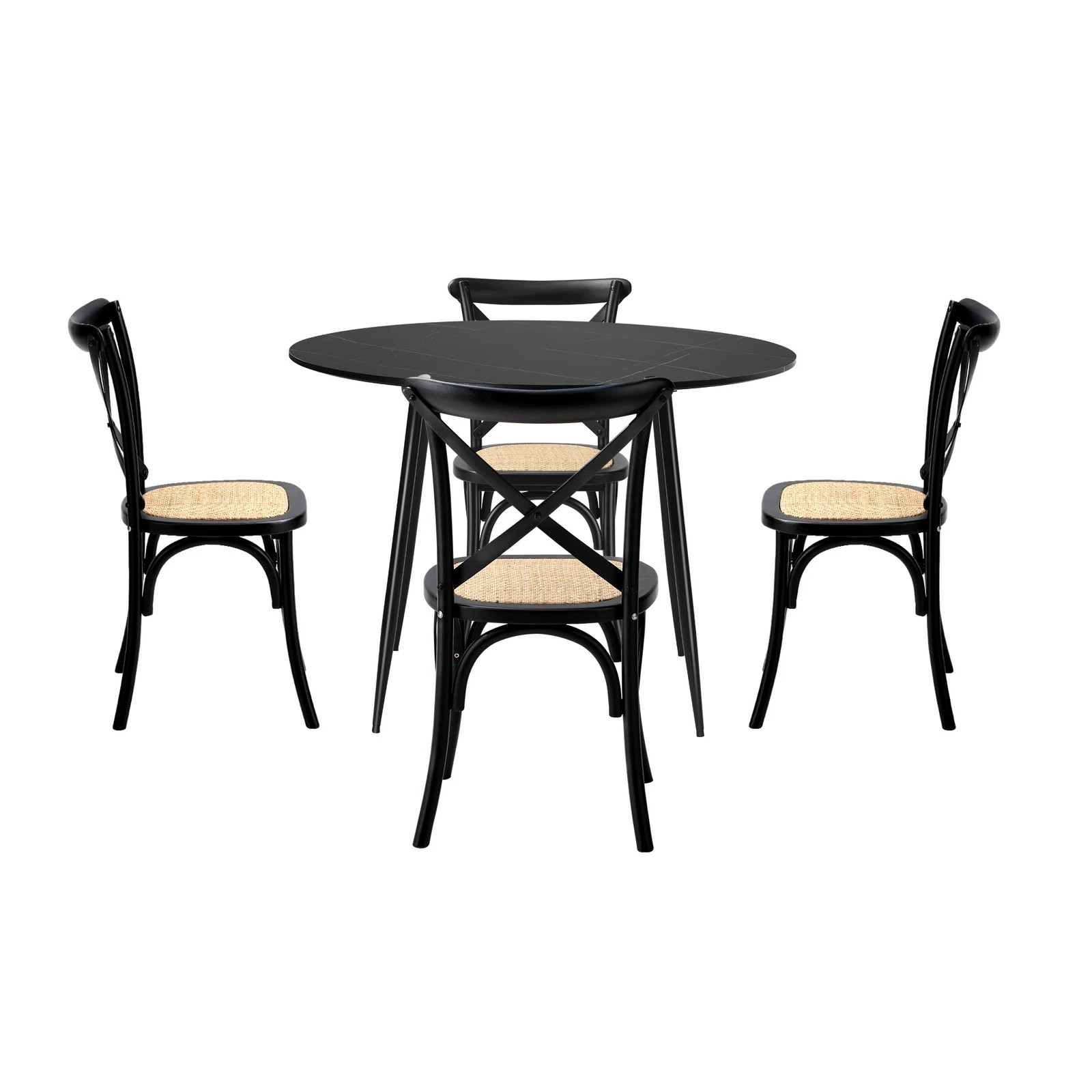 8 Oikiture 110cm Round Dining Table with 4PCS Dining Chairs Birch Timber - Black, 8 of 9