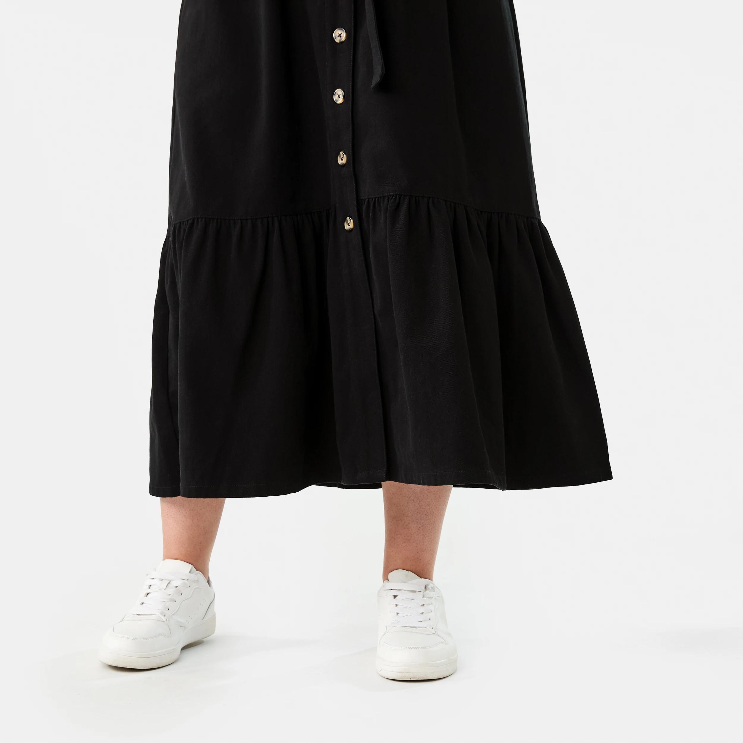 9 Short Sleeve Denim Button Through Midi Dress BLACK, 9 of 9