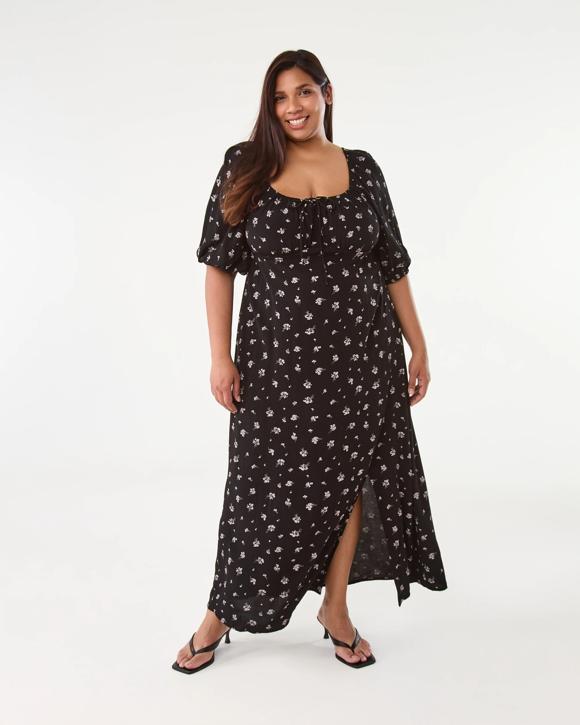 Curve Short Sleeve Square Neck Tea Midi Dress