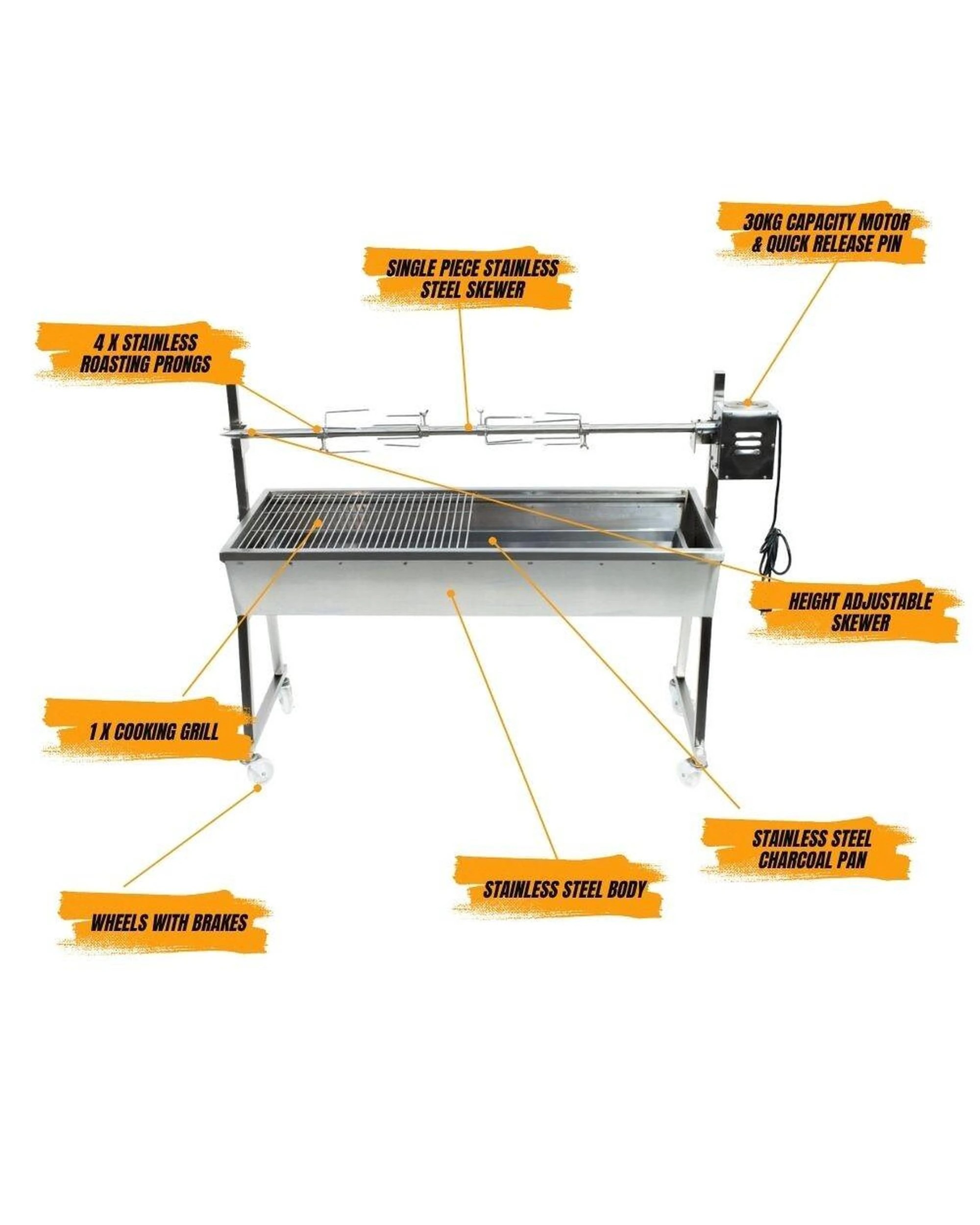 5 Flaming Coals Master 1200 Stainless Steel Spit Roaster - 30kg Motor Bundle, 5 of 10