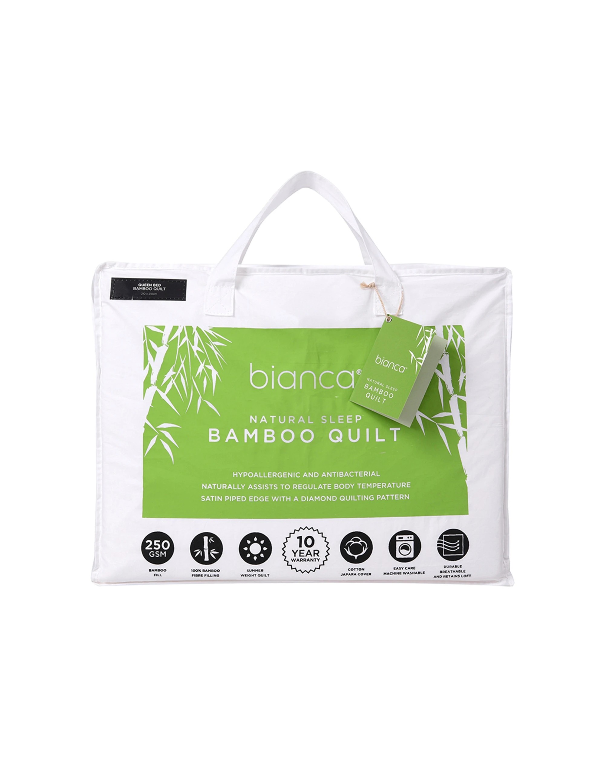 1 Bianca Sleep 250gsm Quilt Bamboo Fill Cotton - Single Bed - White, 1 of 7
