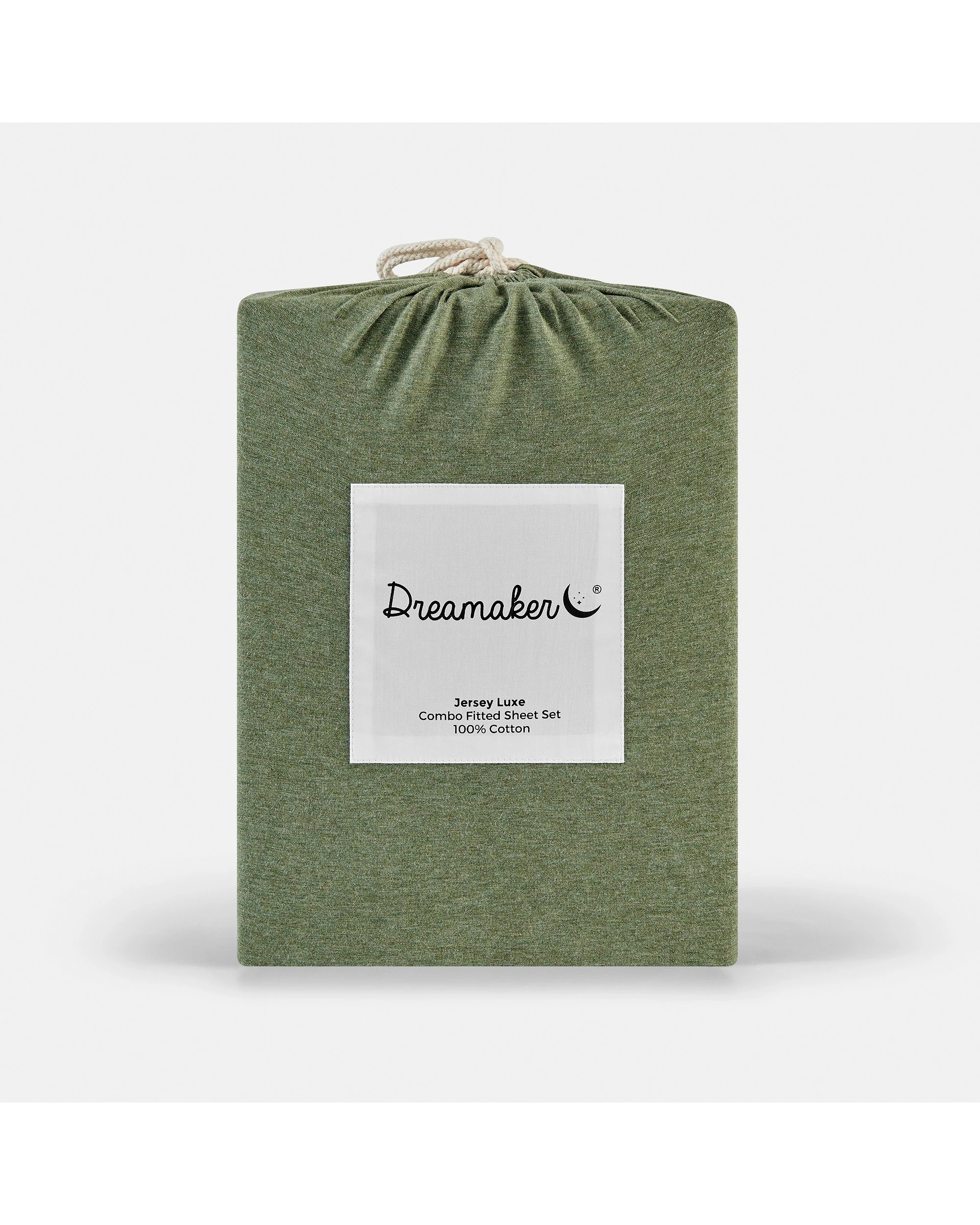 5 Dreamaker Jersey Luxe 100% Cotton Combo Fitted Sheet Set - Single Bed - Olive, 5 of 5