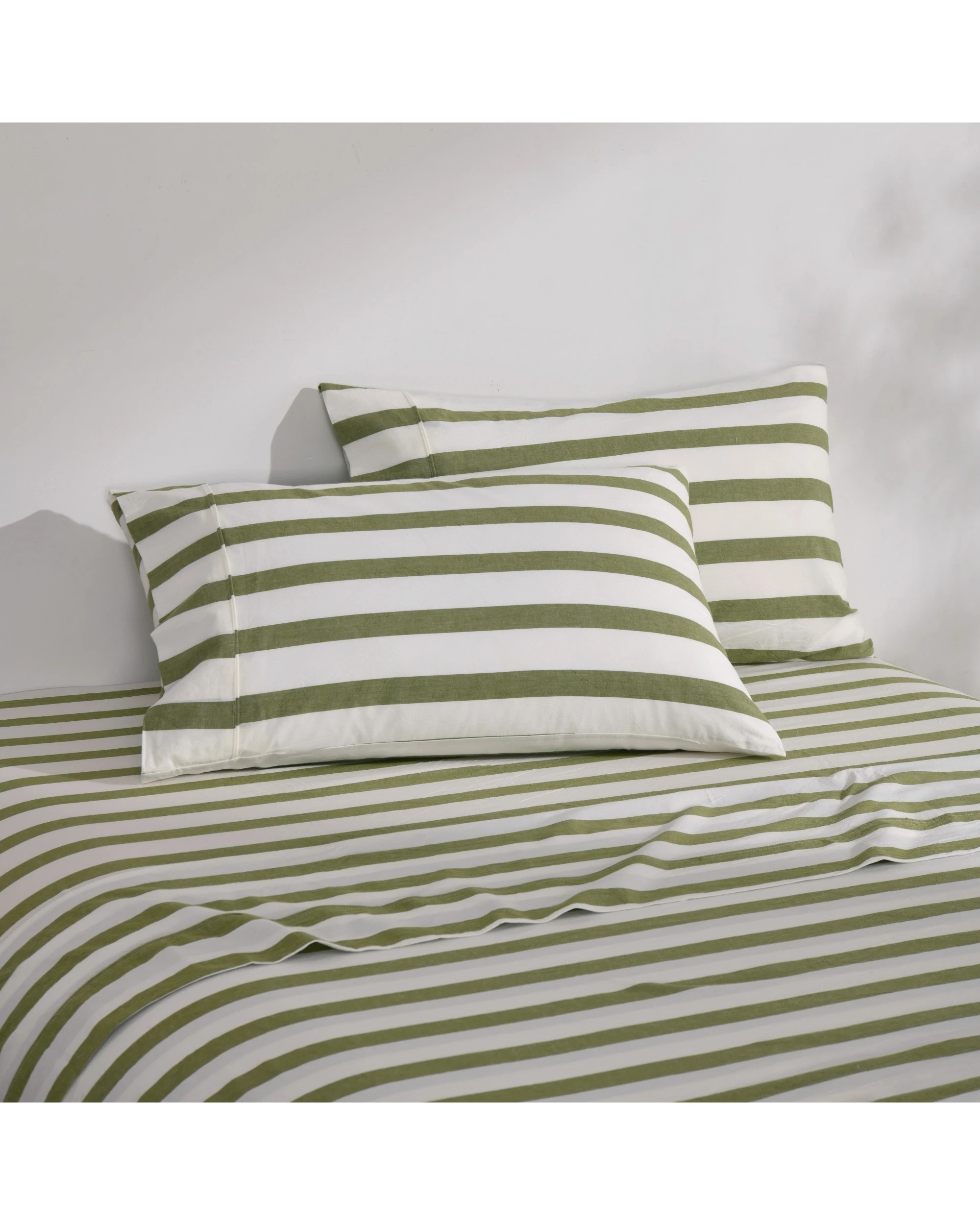 2 Dreamaker Cove Yarn Dyed Washed Cotton Striped Sheet Set - Single Bed - Olive, 2 of 7